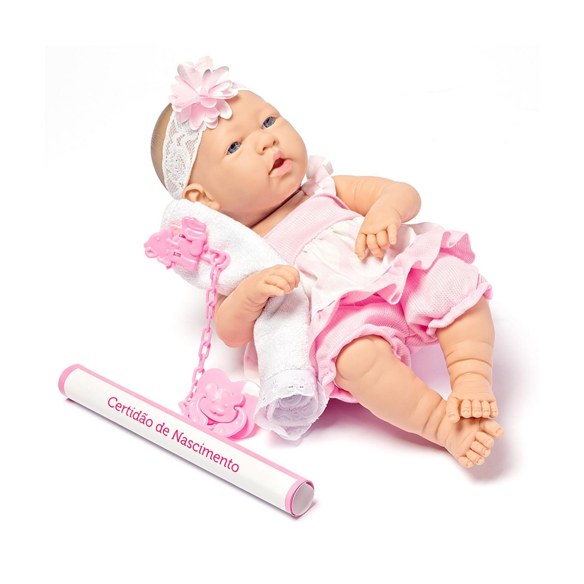 Boneca Baby Ninos Plástico Vinil 37,5cm Acessórios Chupeta Certidão de Nascimento Cotiplas 2032