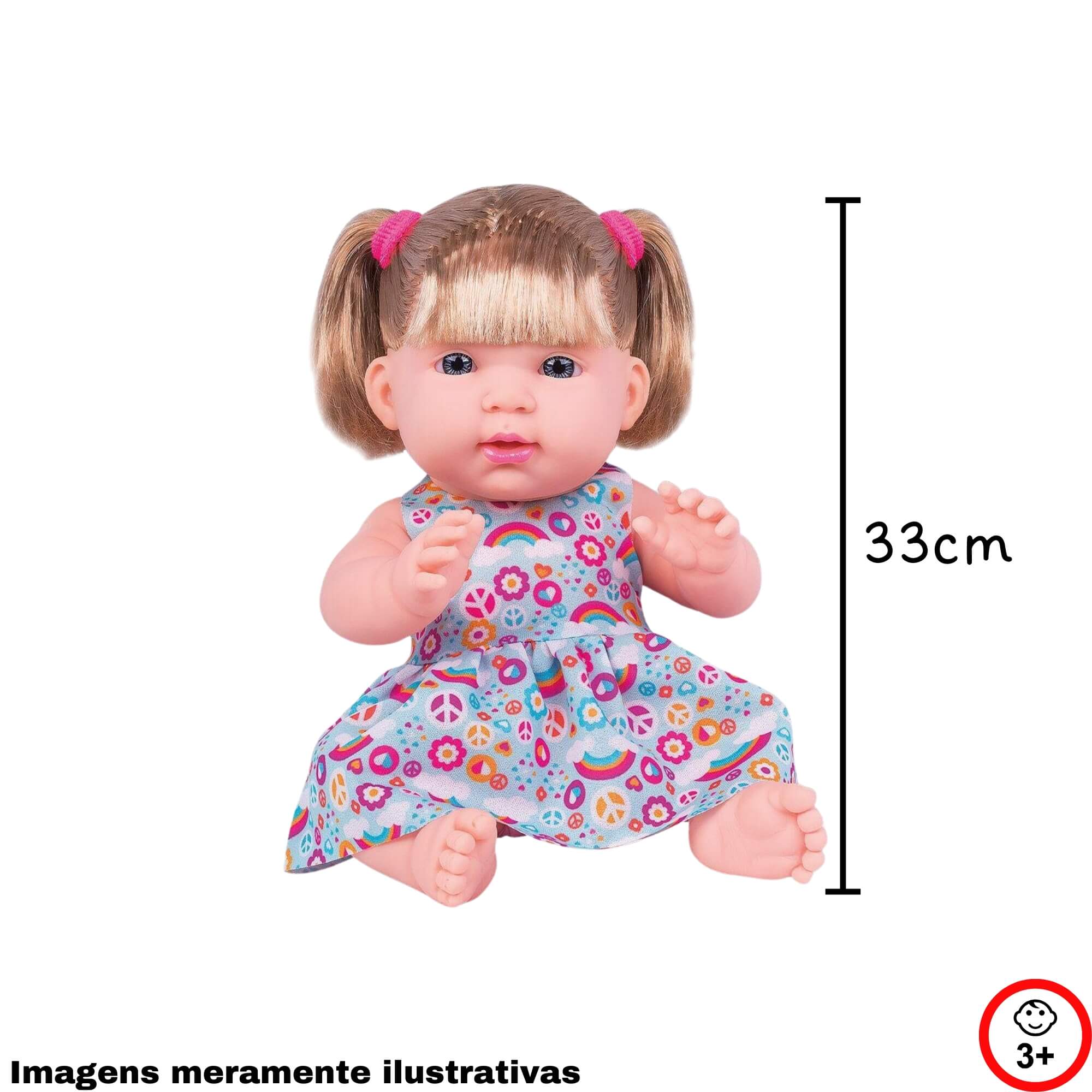 Brinquedo Boneca Luisa Articulada Plastico Vinil 33cm Vestidinho Florido e Chupeta Cotiplas - 2078