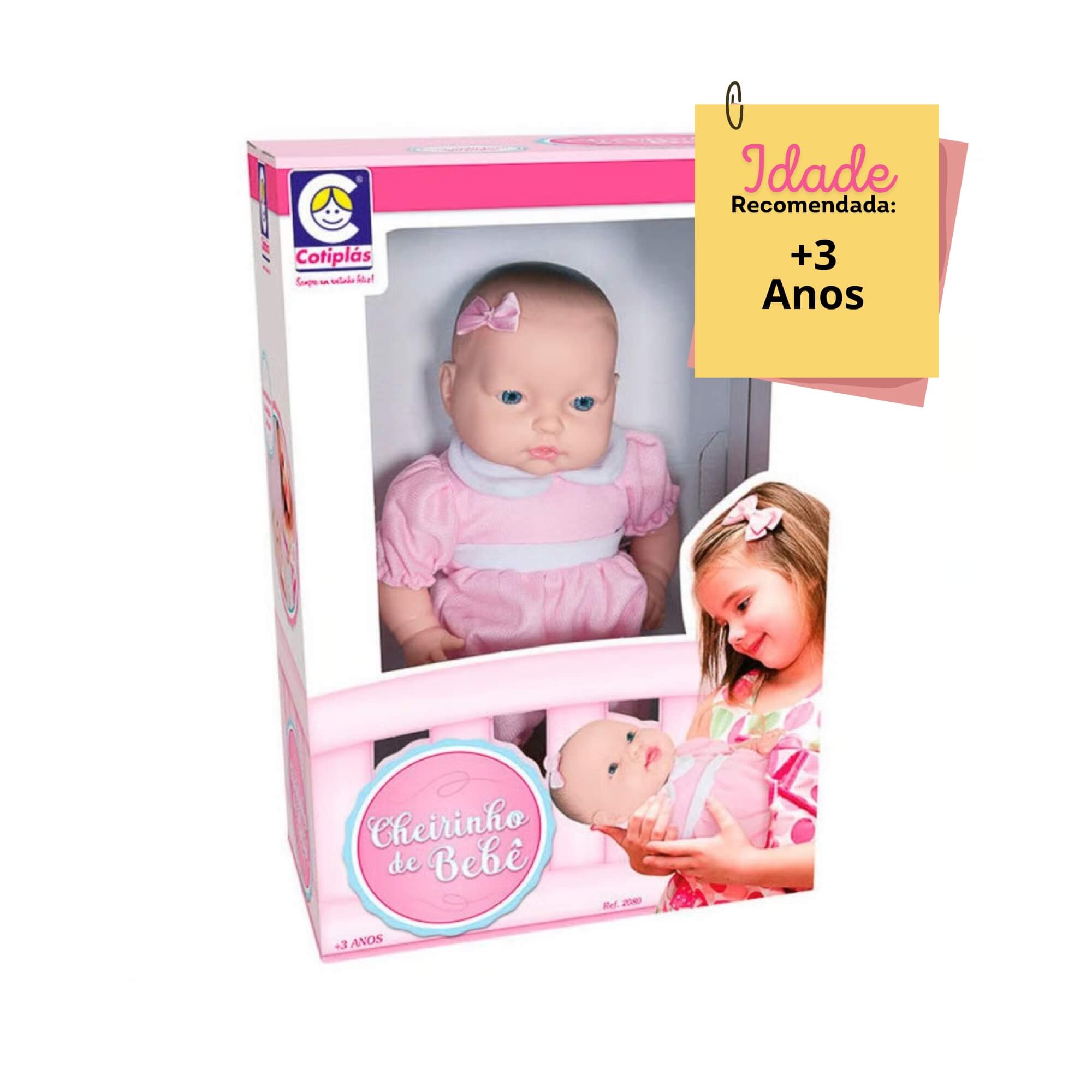 Boneca Cheirinho de Bebe em Vinil 36cm com Vestidinho Rosa Cotiplas - 2080