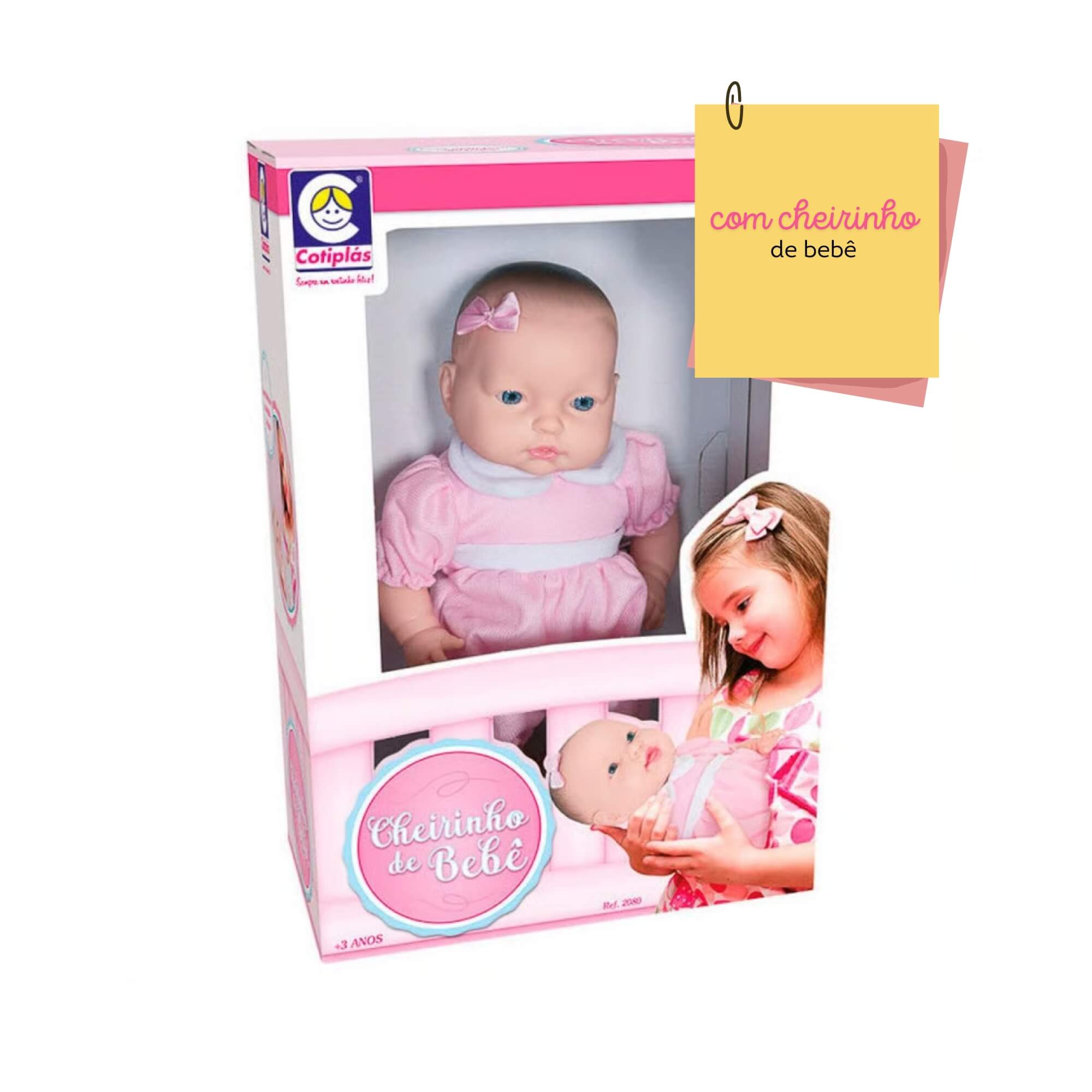 Boneca Cheirinho de Bebe em Vinil 36cm com Vestidinho Rosa Cotiplas - 2080