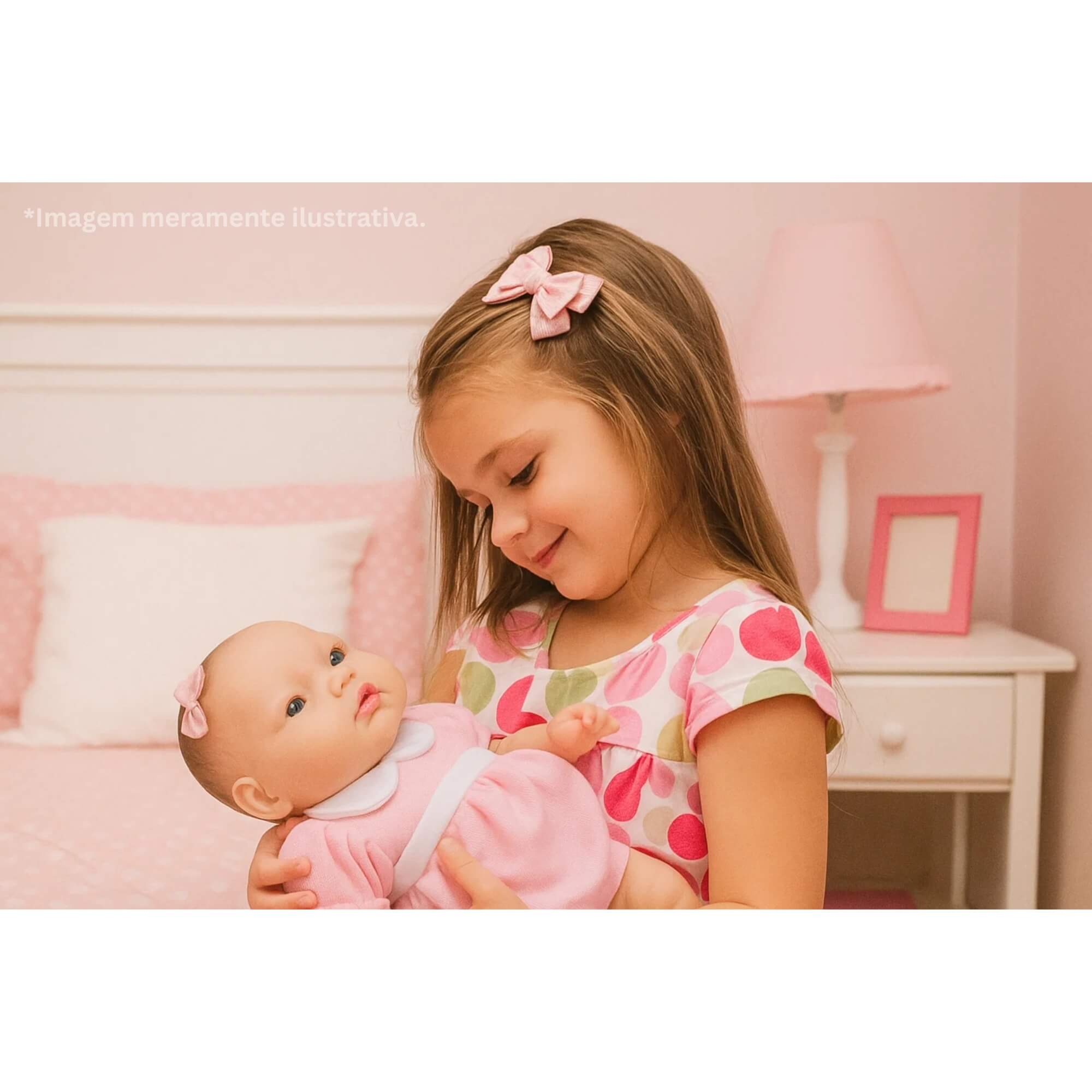 Boneca Cheirinho de Bebe em Vinil 36cm com Vestidinho Rosa Cotiplas - 2080