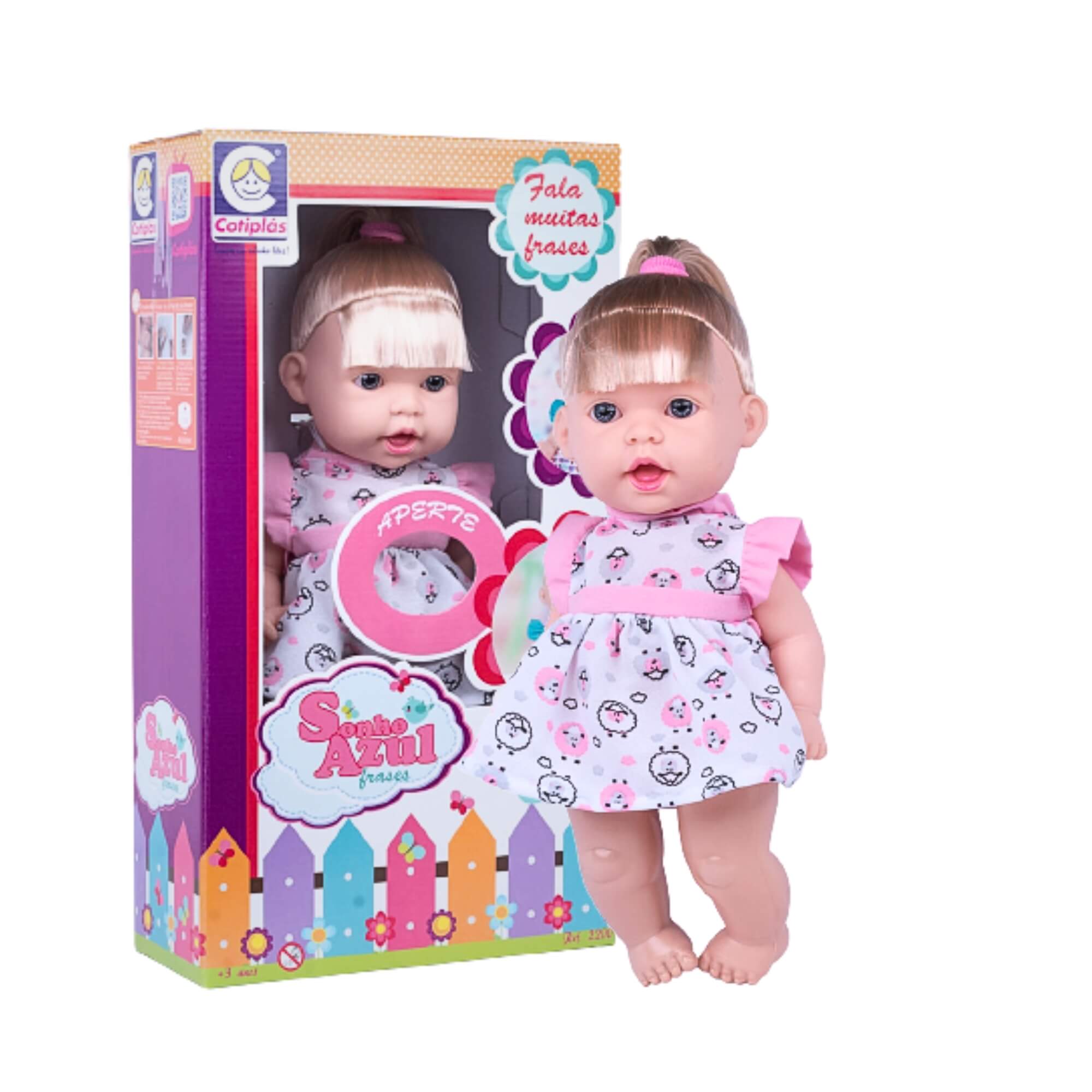 Brinquedo Boneca Sonho Azul Loira Fala Diversas Frases Plástico Vinil 3+ Anos Cotiplas - 2200
