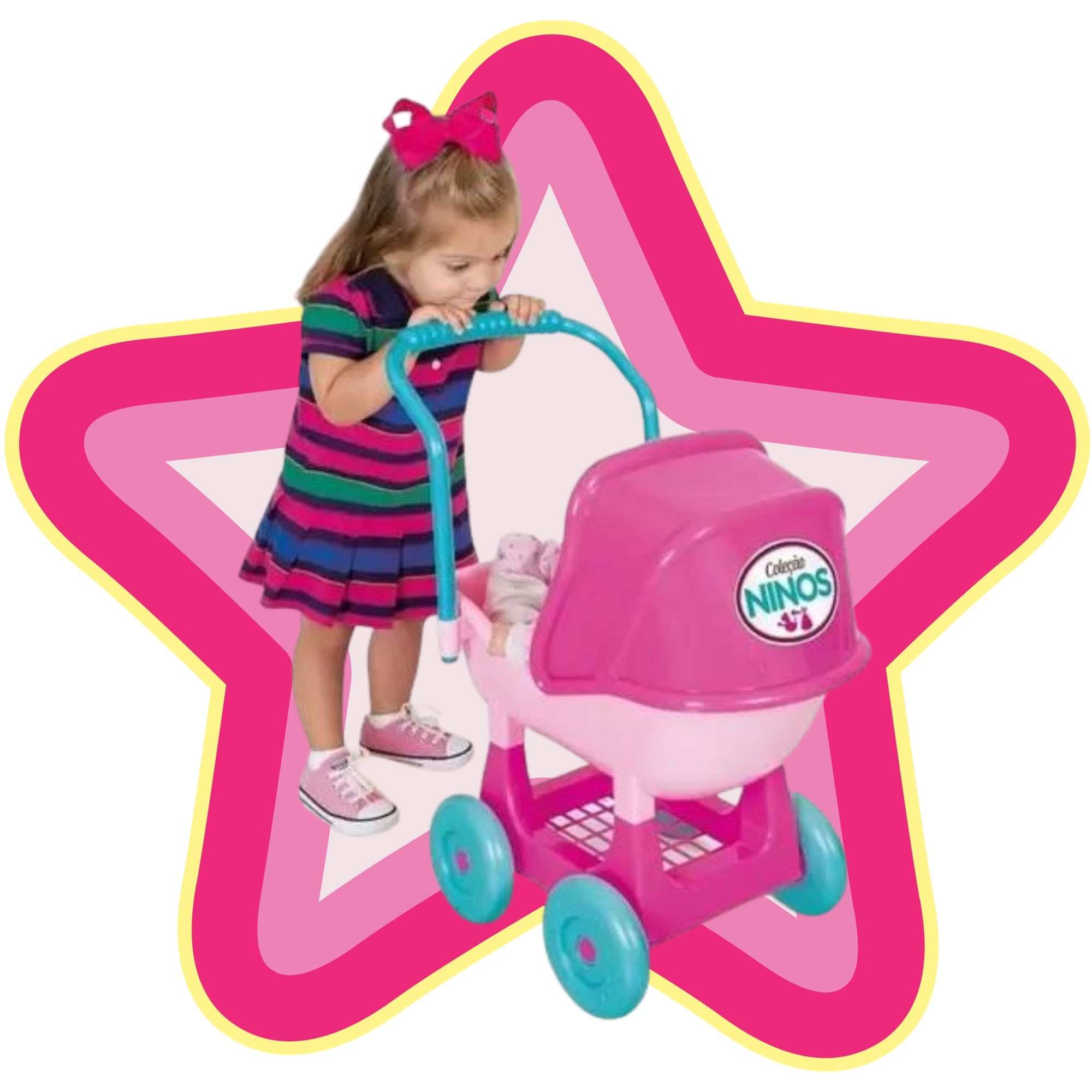 Brinquedo Carrinho Bebê Boneca Infantil Ninos Rosa Plástico Capota Regulável Cotiplas 2215