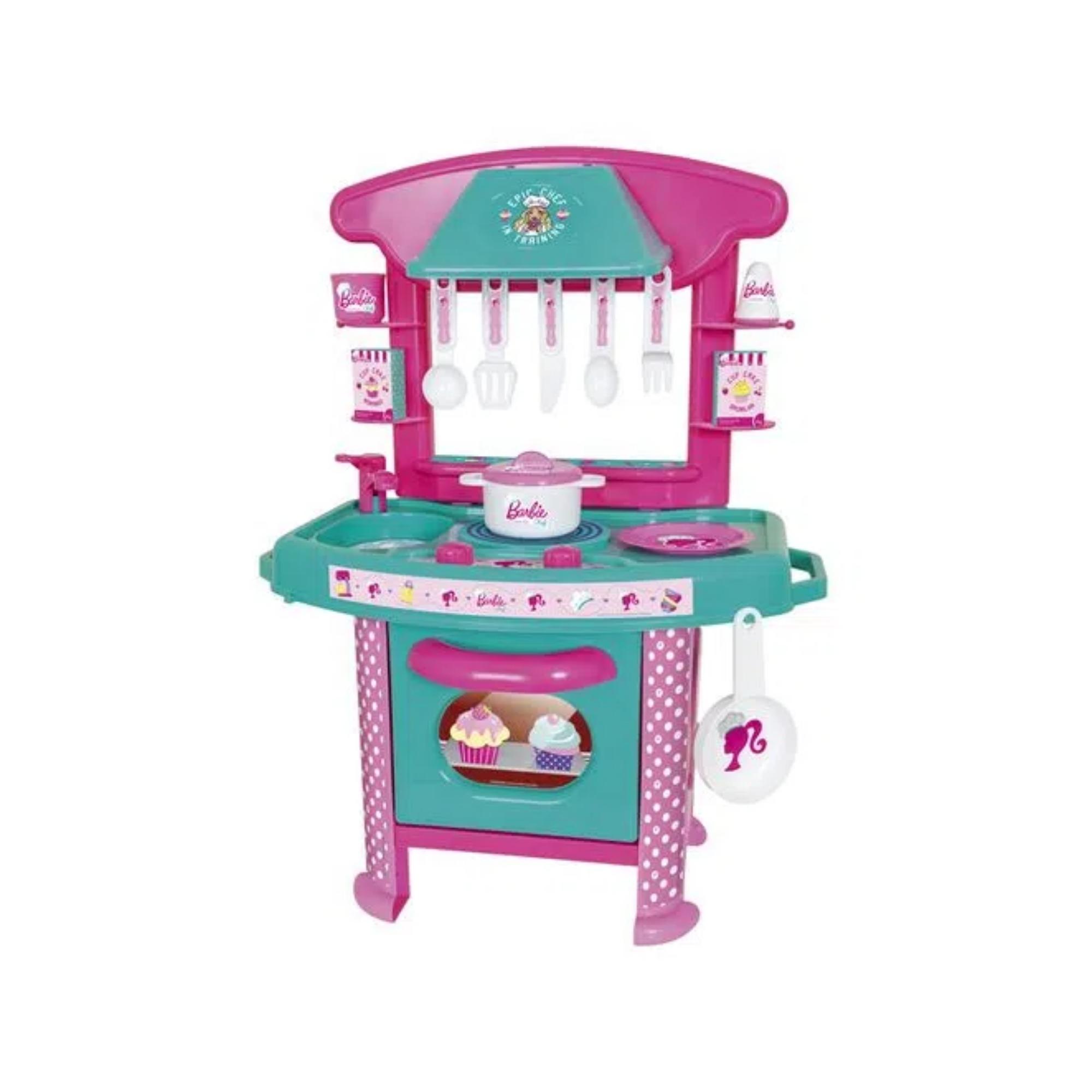 Brinquedo Cozinha da Barbie Chef Rosa Infantil + Acessórios 61cm em Plástico Cotiplas - 2228