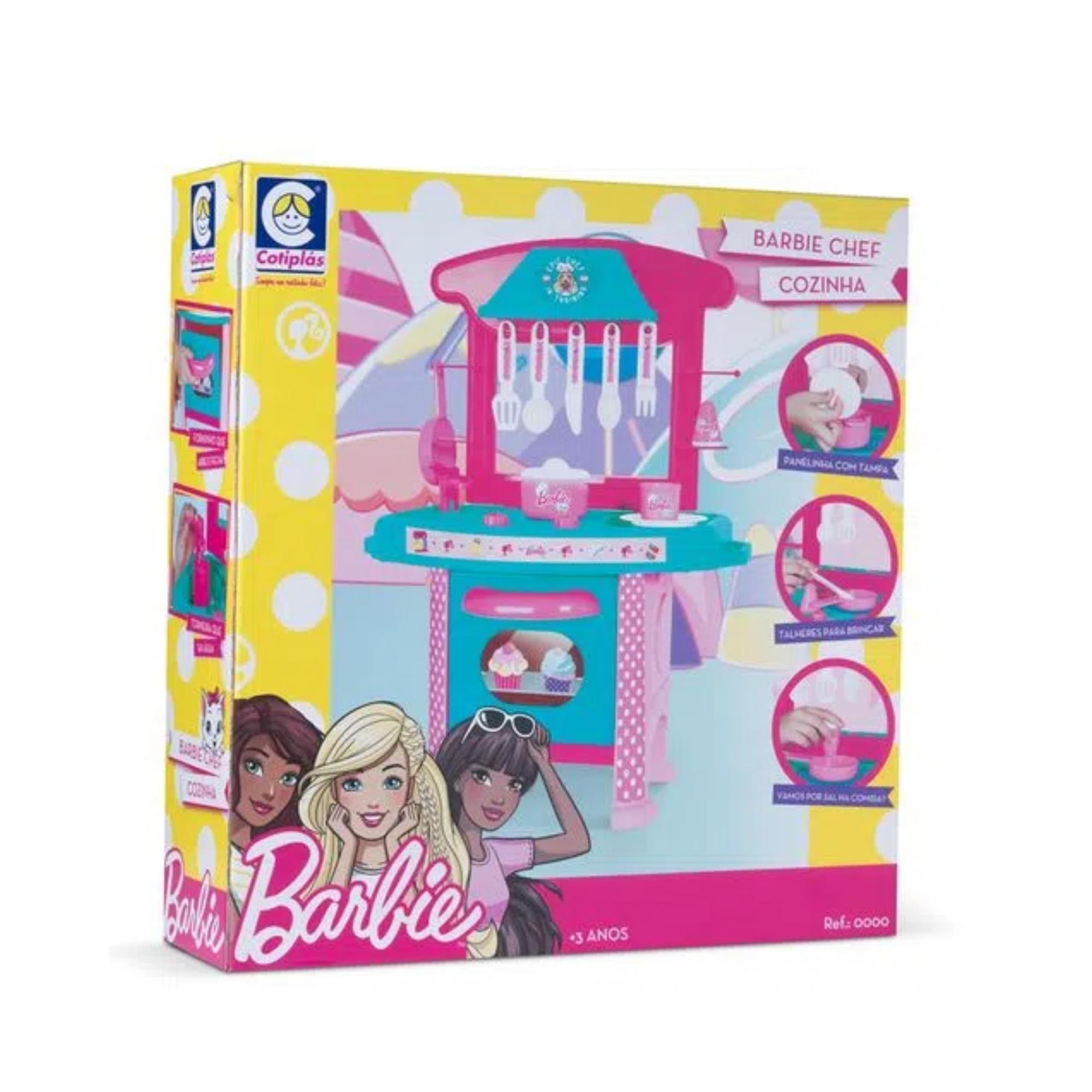 Brinquedo Cozinha da Barbie Chef Rosa Infantil + Acessórios 61cm em Plástico Cotiplas - 2228
