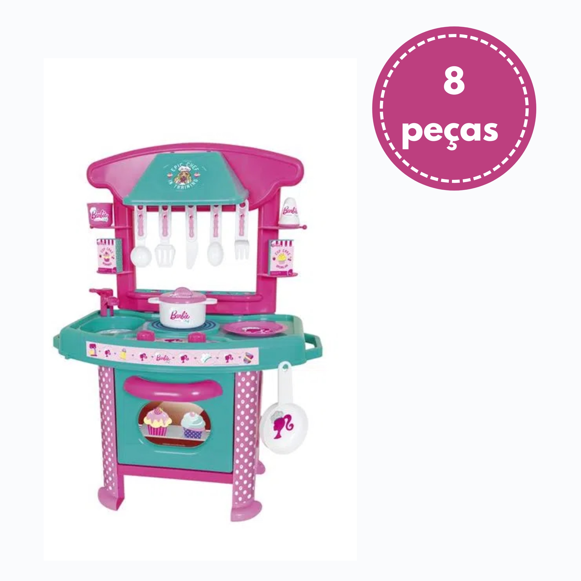 Brinquedo Cozinha da Barbie Chef Rosa Infantil + Acessórios 61cm em Plástico Cotiplas - 2228