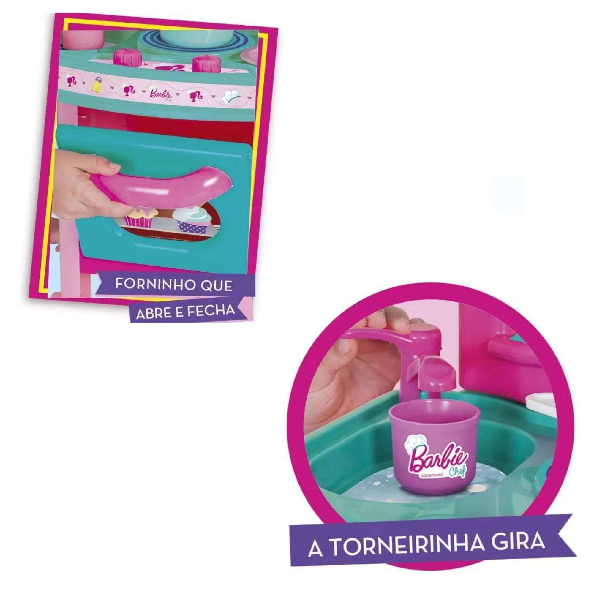 Brinquedo Cozinha da Barbie Chef Rosa Infantil + Acessórios 61cm em Plástico Cotiplas - 2228