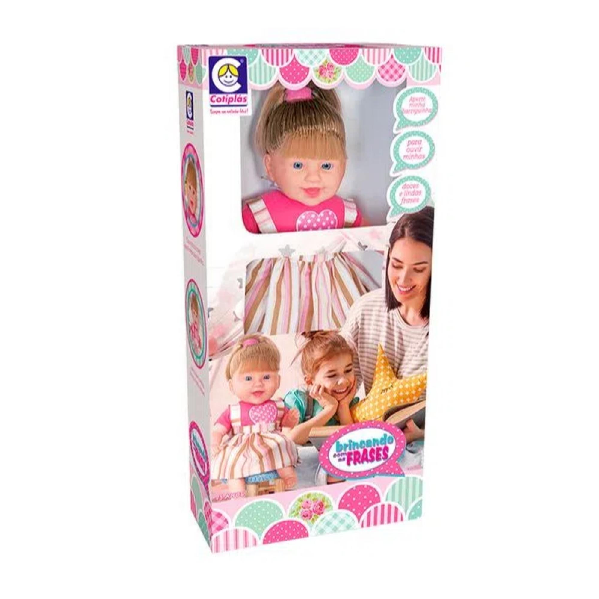 Brinquedo Boneca Plástico Vinil Corpo Tecido 44cm Fala 115 Frases c/ Bateria +3 anos Cotiplas - 2255