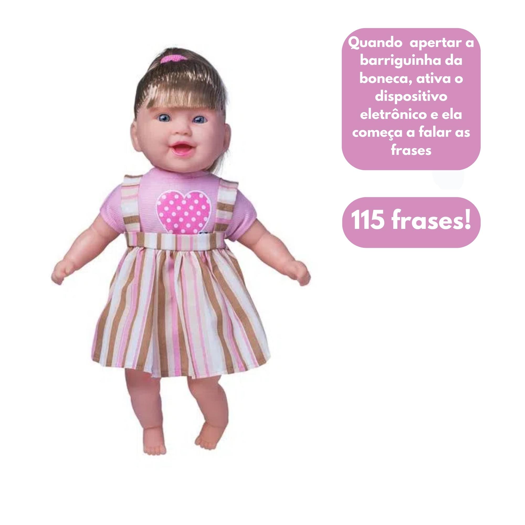 Brinquedo Boneca Plástico Vinil Corpo Tecido 44cm Fala 115 Frases c/ Bateria +3 anos Cotiplas - 2255