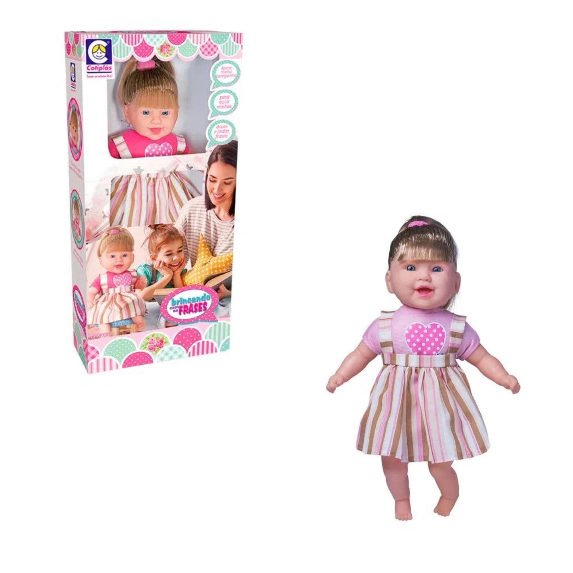 Brinquedo Boneca Plástico Vinil Corpo Tecido 44cm Fala 115 Frases c/ Bateria +3 anos Cotiplas - 2255