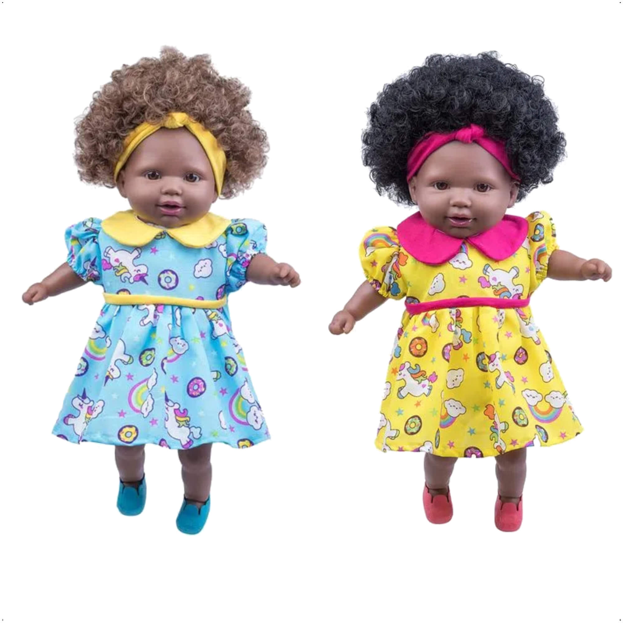 Brinquedo Boneca Tayla Negra Vinil Cabelo Cacheado Castanho/Preto Sortido 48cm Cotiplás - 2281