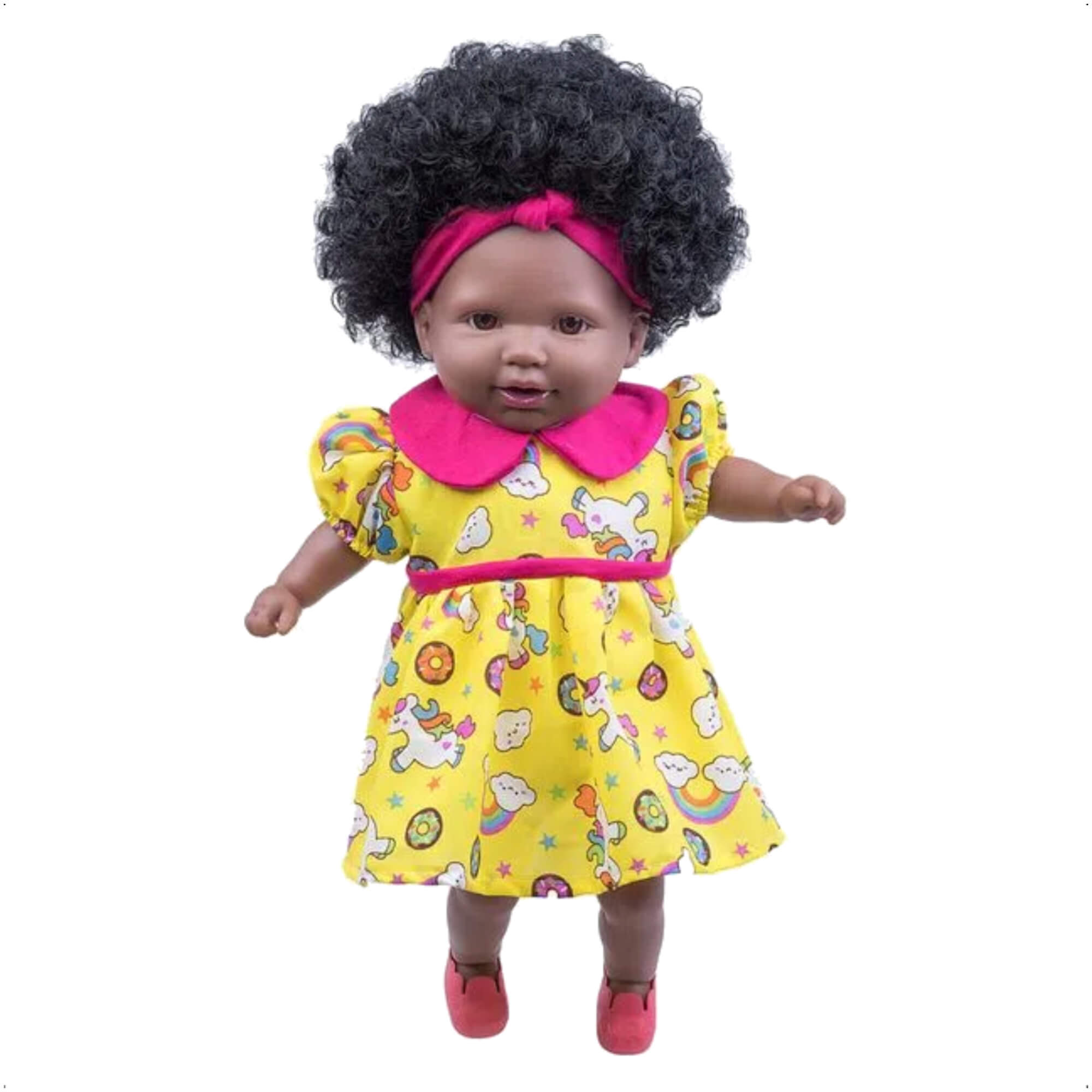 Brinquedo Boneca Tayla Negra Vinil Cabelo Cacheado Castanho/Preto Sortido 48cm Cotiplás - 2281
