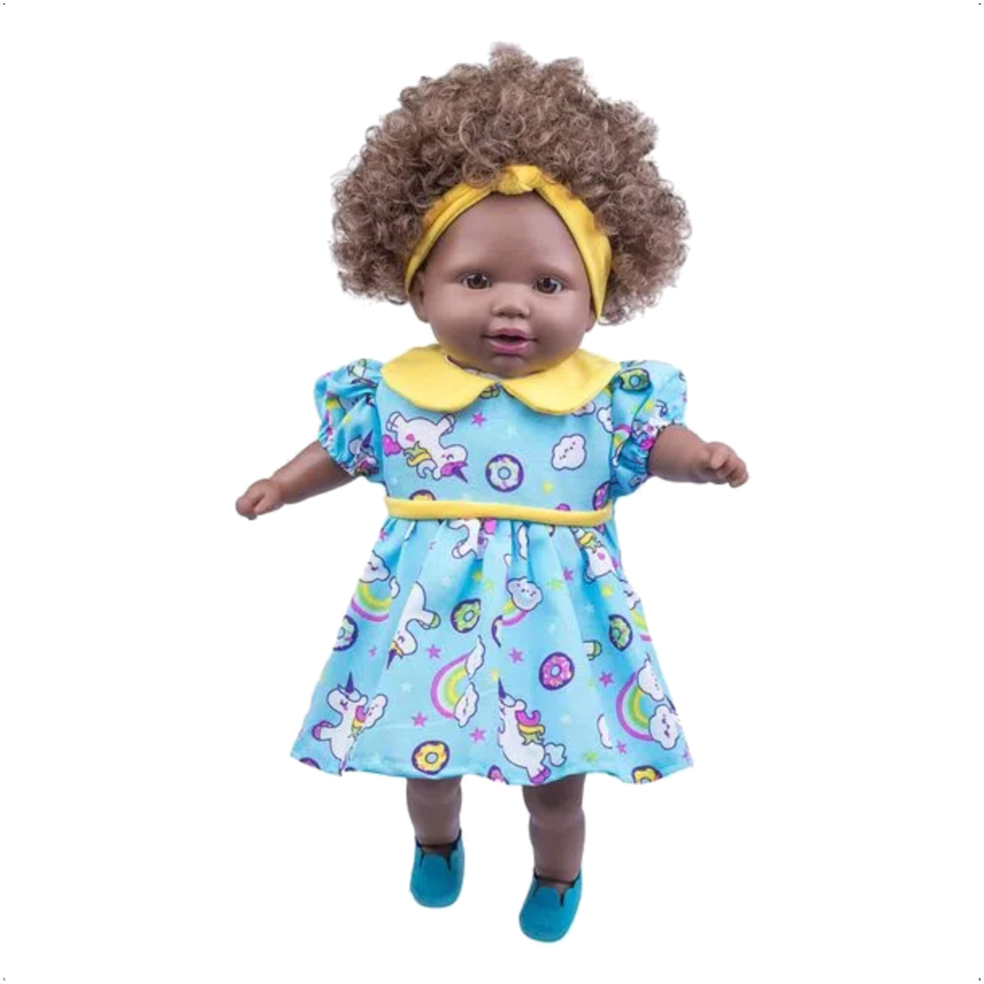 Brinquedo Boneca Tayla Negra Vinil Cabelo Cacheado Castanho/Preto Sortido 48cm Cotiplás - 2281