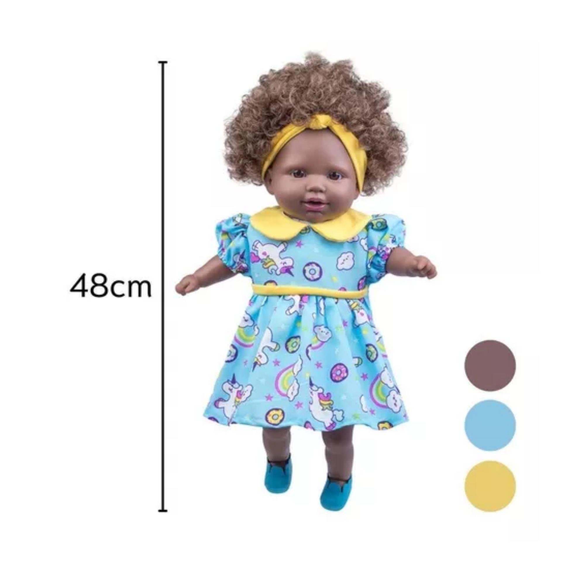 Brinquedo Boneca Tayla Negra Vinil Cabelo Cacheado Castanho/Preto Sortido 48cm Cotiplás - 2281