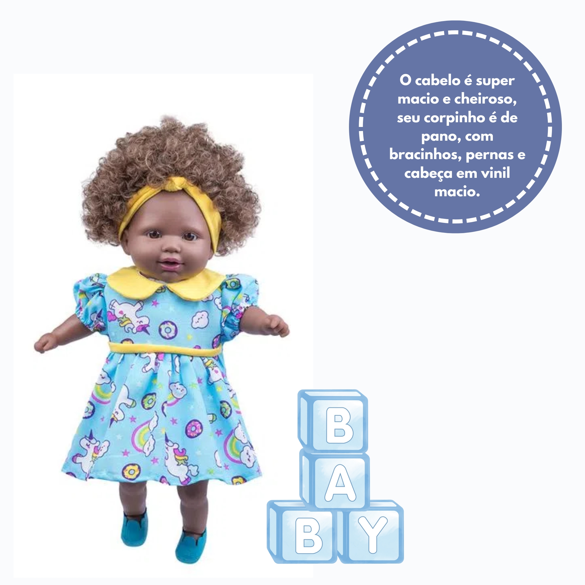Brinquedo Boneca Tayla Negra Vinil Cabelo Cacheado Castanho/Preto Sortido 48cm Cotiplás - 2281