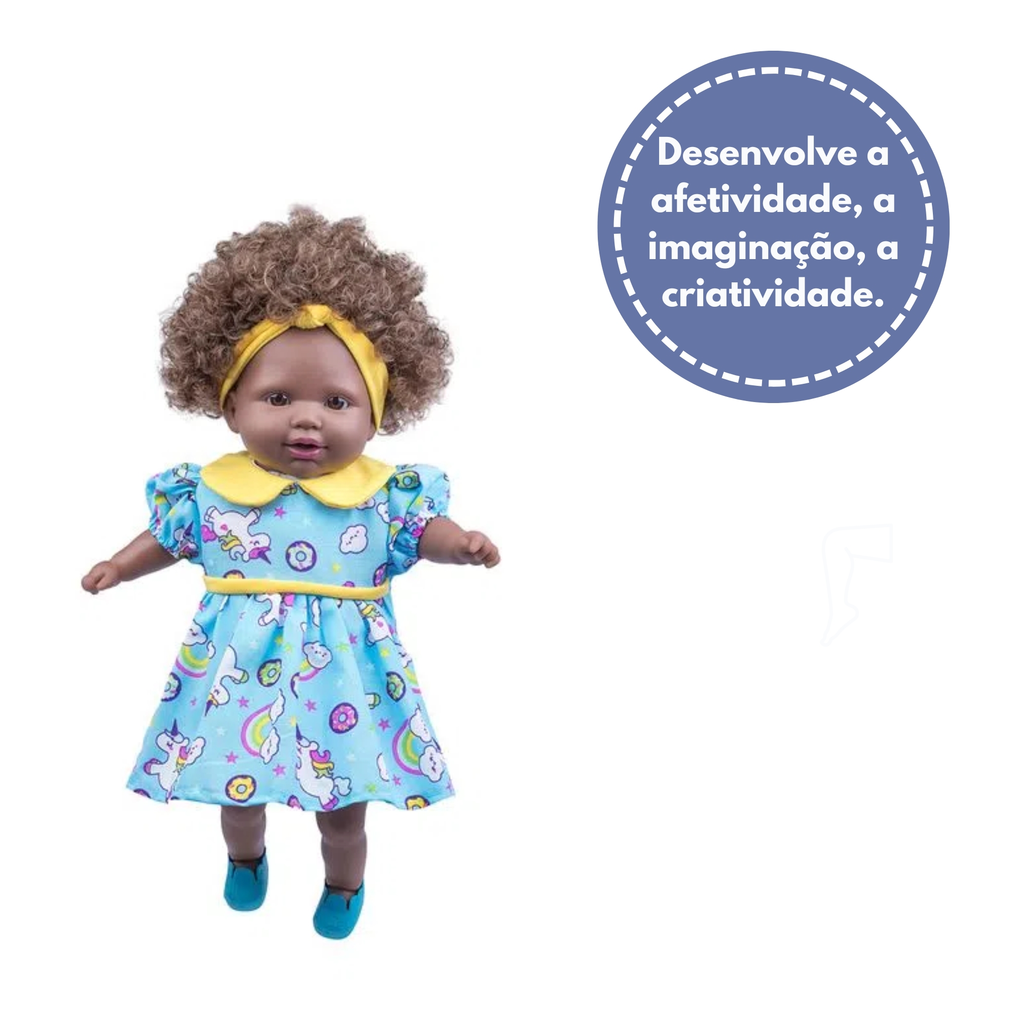 Brinquedo Boneca Tayla Negra Vinil Cabelo Cacheado Castanho/Preto Sortido 48cm Cotiplás - 2281