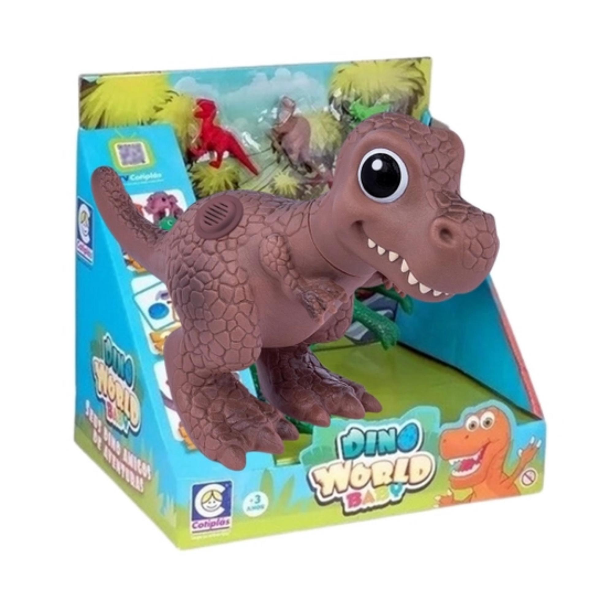 Brinquedo Boneco Dino World Babys T Rex c/ 3 Mini Dinossaurinhos Emite Som 16cm Cotiplas 2338