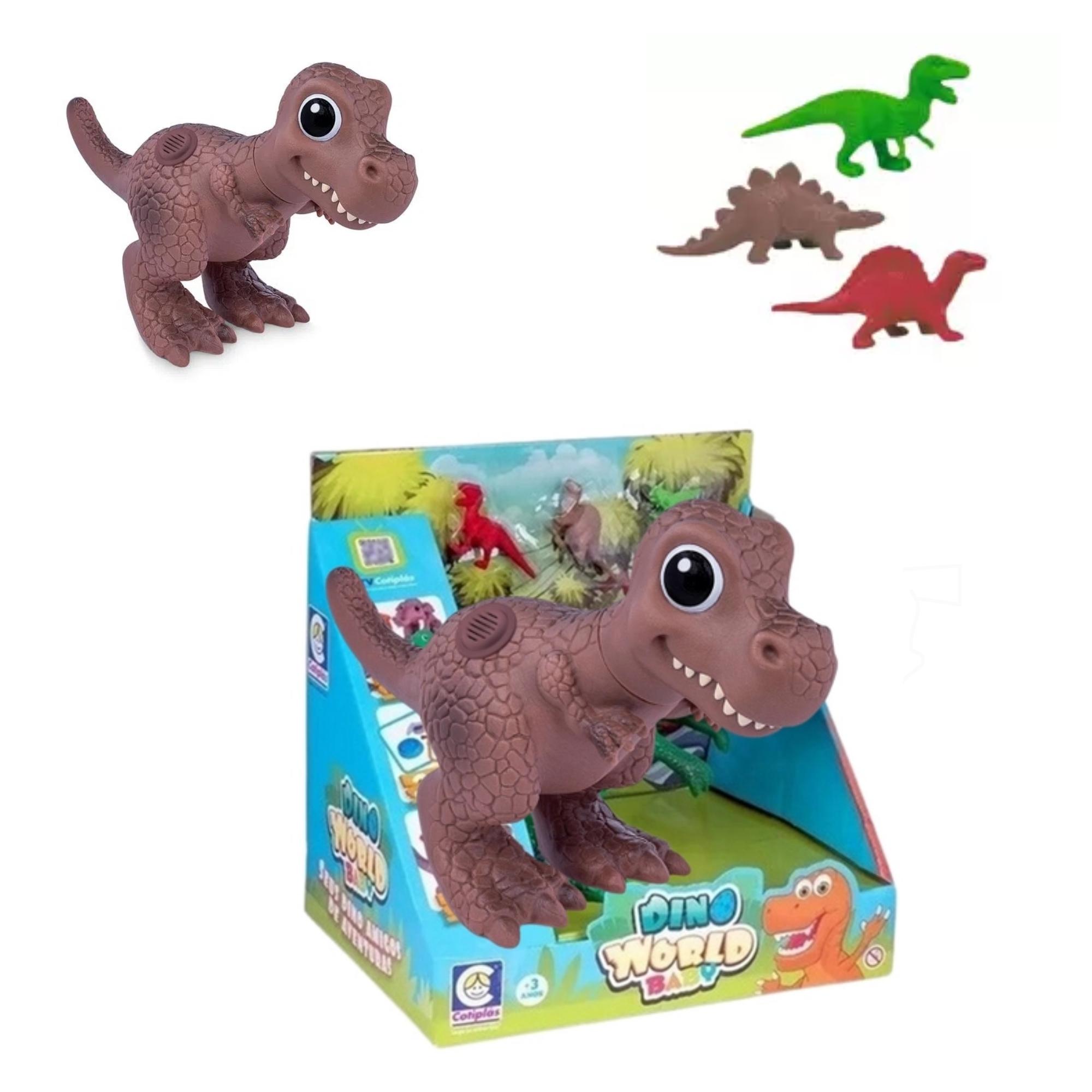 Brinquedo Boneco Dino World Babys T Rex c/ 3 Mini Dinossaurinhos Emite Som 16cm Cotiplas 2338