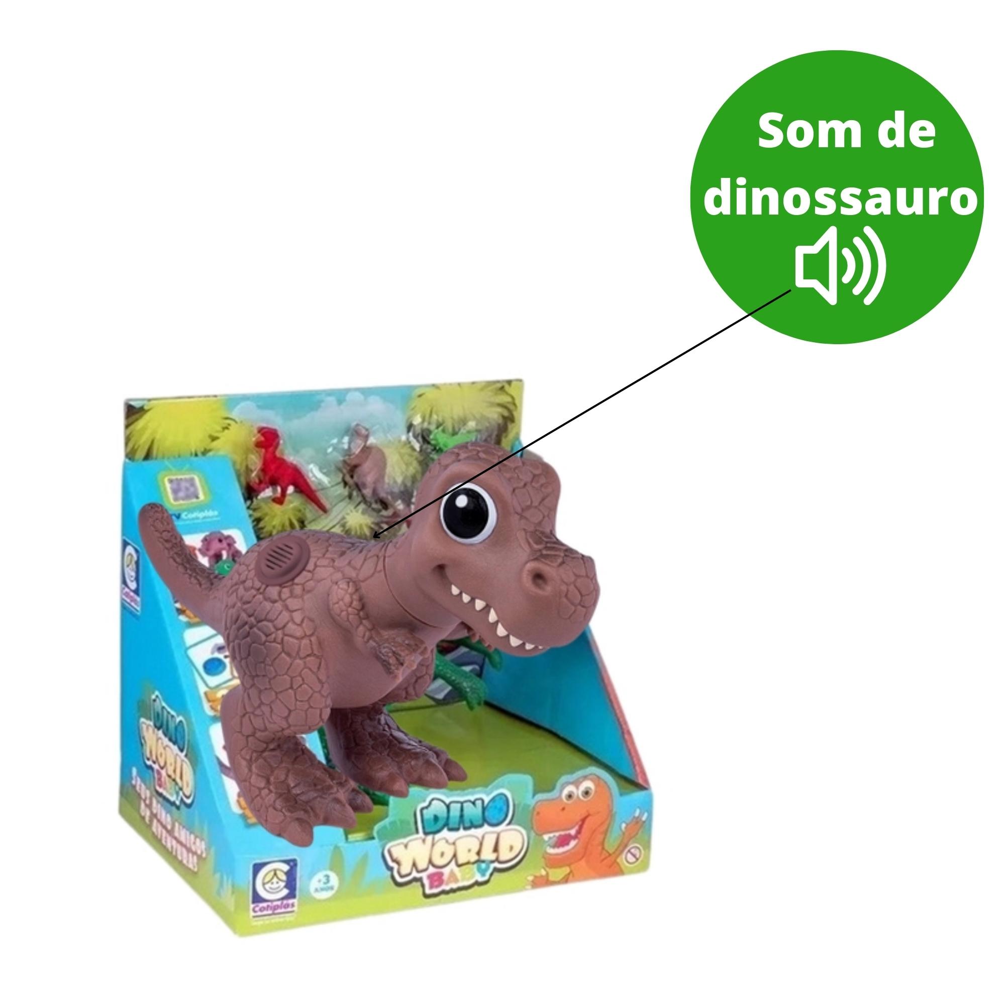 Brinquedo Boneco Dino World Babys T Rex c/ 3 Mini Dinossaurinhos Emite Som 16cm Cotiplas 2338