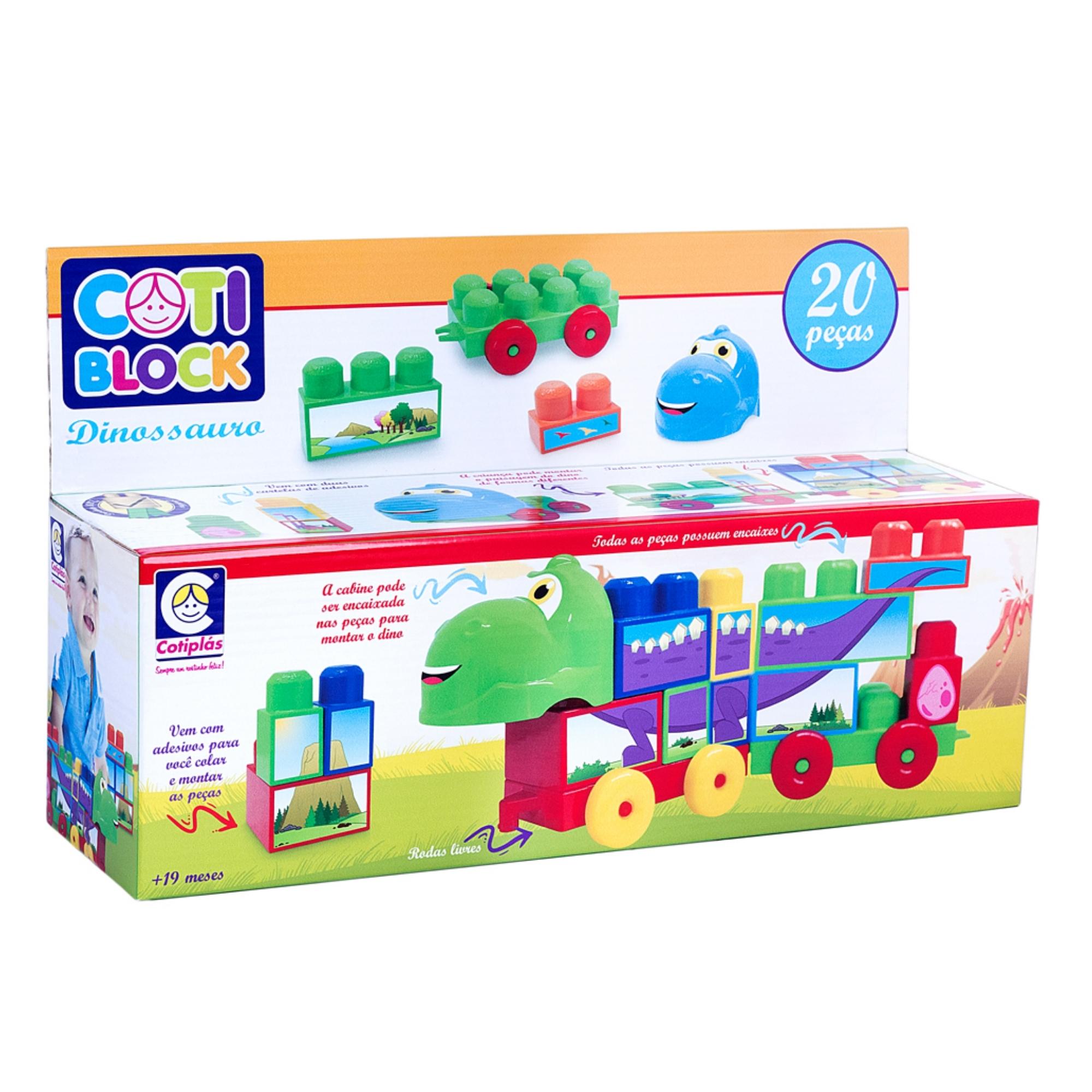 Coti Block Dinossauro Brinquedo Montar pré-histórico 21cm 20 Peças + Adesivos Cotiplas 2350
