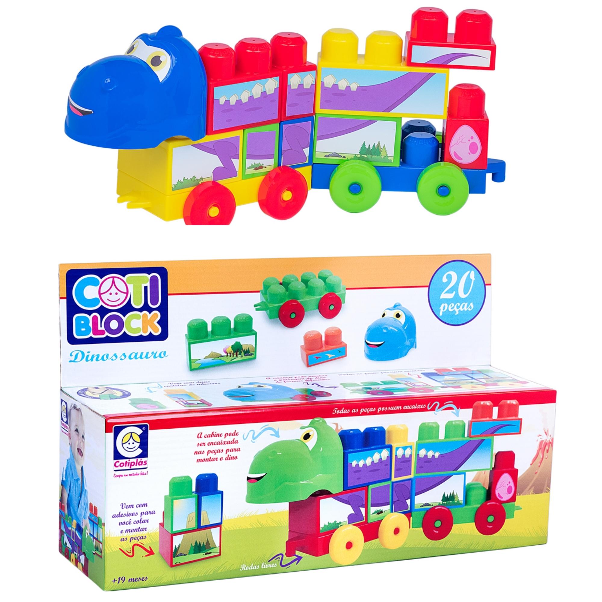 Coti Block Dinossauro Brinquedo Montar pré-histórico 21cm 20 Peças + Adesivos Cotiplas 2350