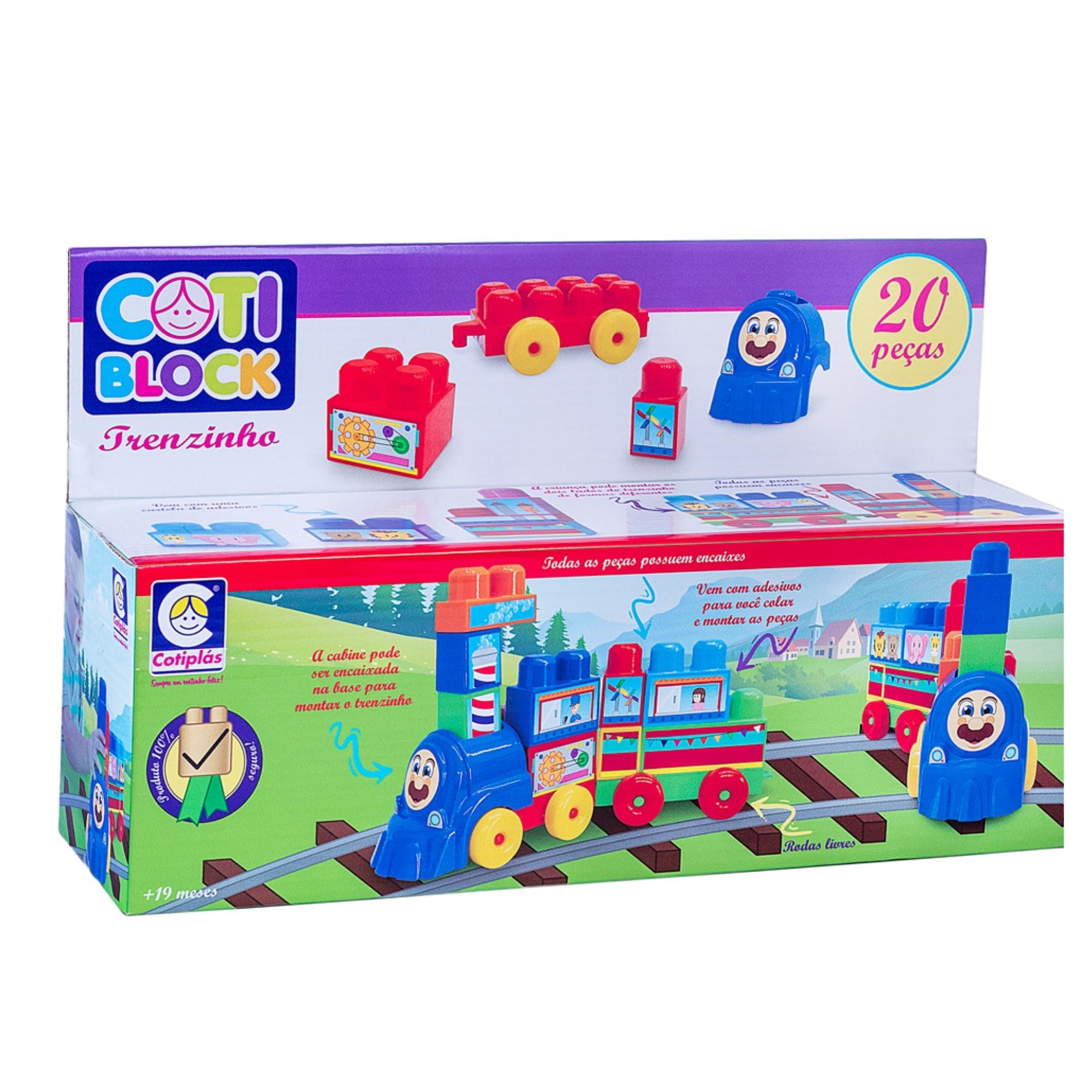 Brinquedo de Montar Cotti Block Trenzinho 20 Peças com Adesivos para Colar Cotiplas - 2353