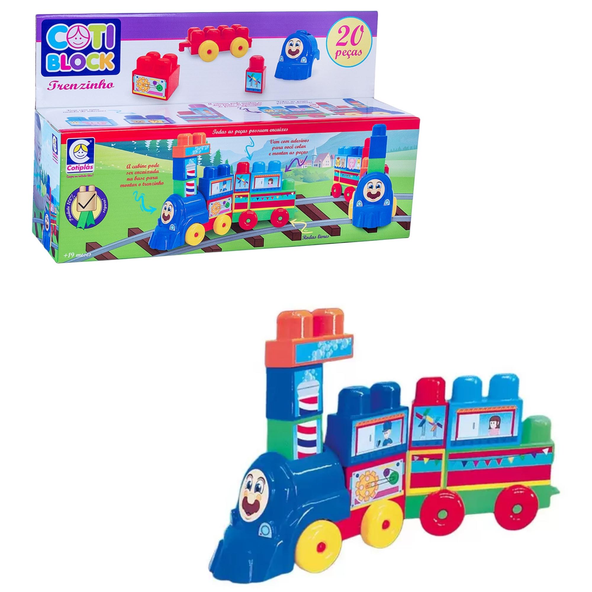 Brinquedo de Montar Cotti Block Trenzinho 20 Peças com Adesivos para Colar Cotiplas - 2353