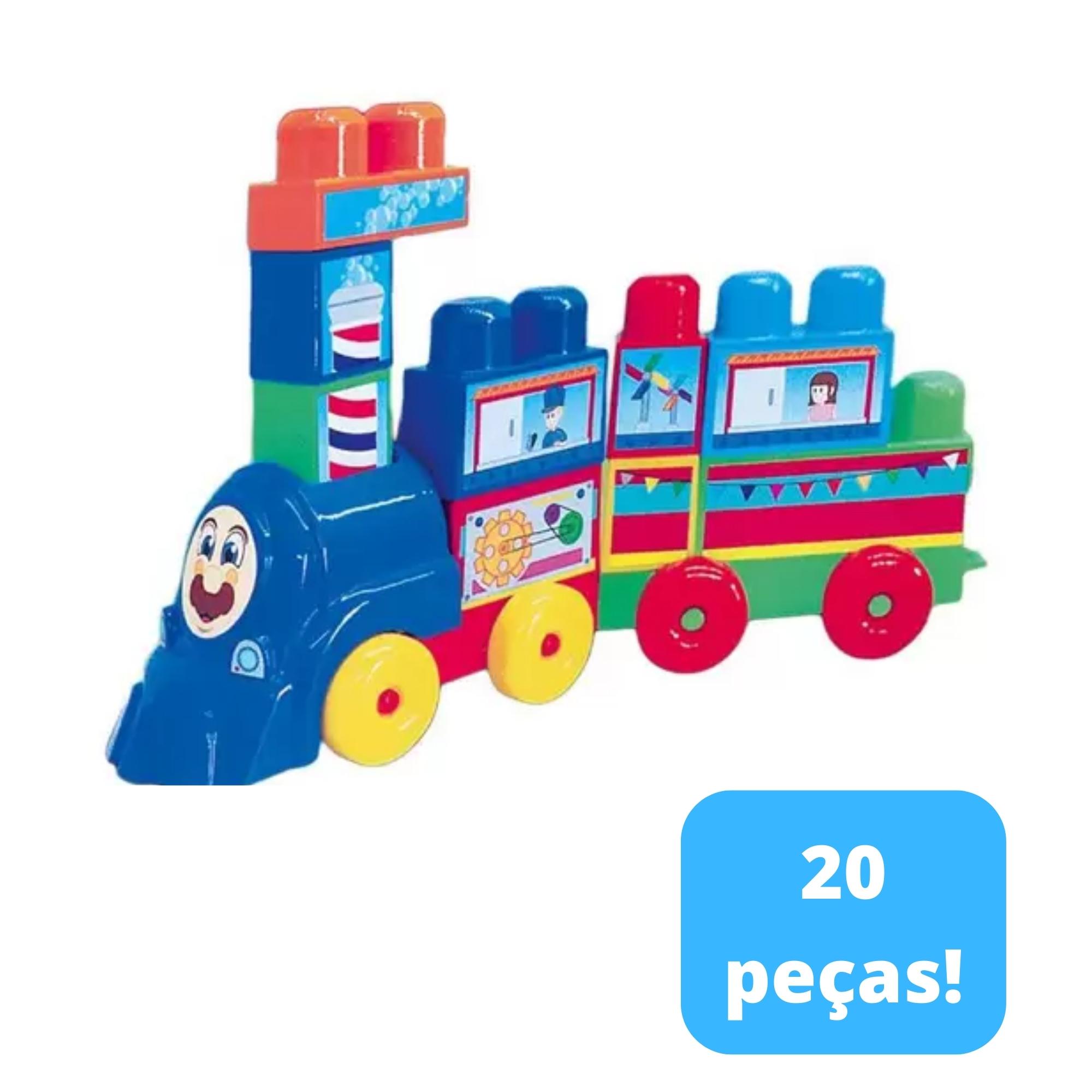 Brinquedo de Montar Cotti Block Trenzinho 20 Peças com Adesivos para Colar Cotiplas - 2353