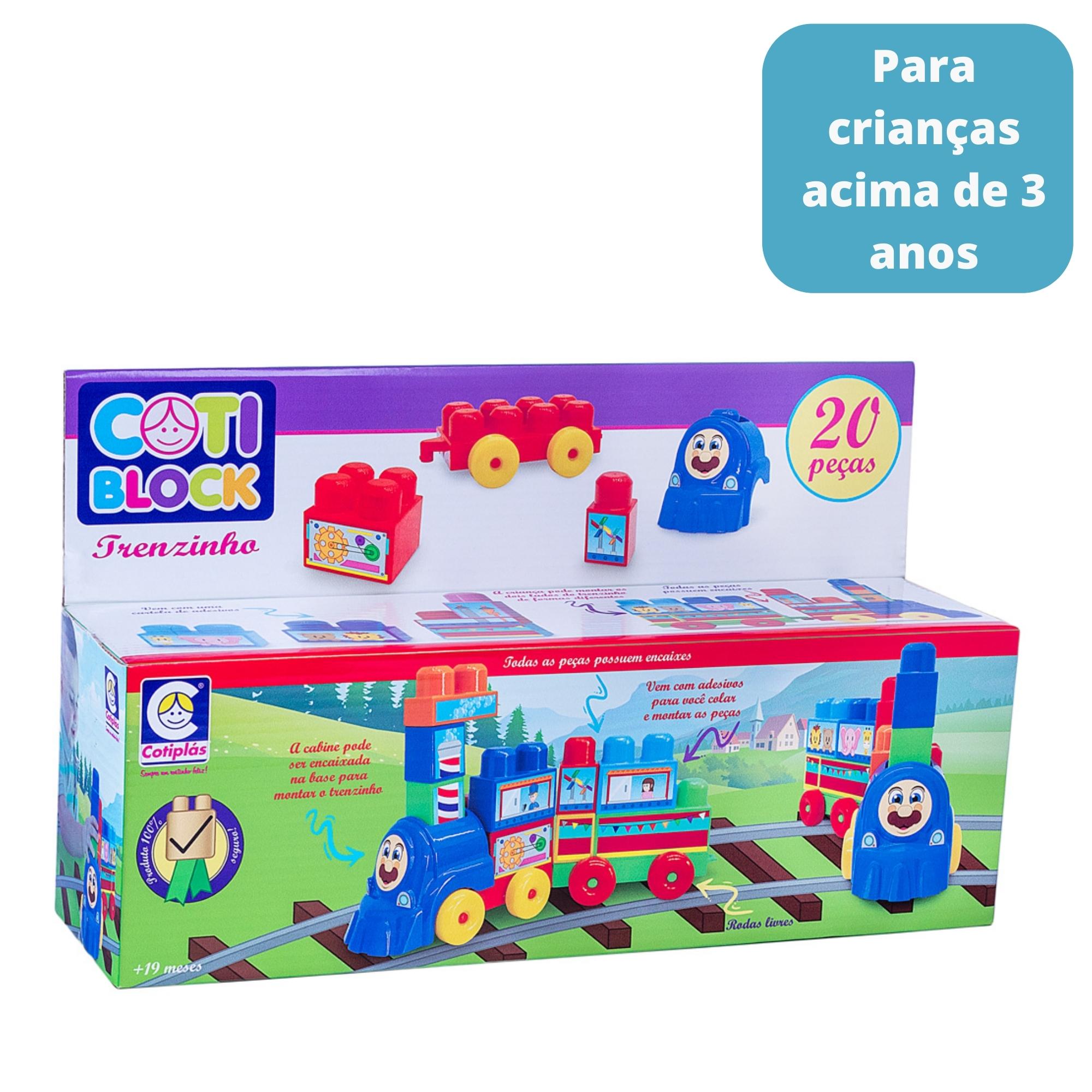 Brinquedo de Montar Cotti Block Trenzinho 20 Peças com Adesivos para Colar Cotiplas - 2353