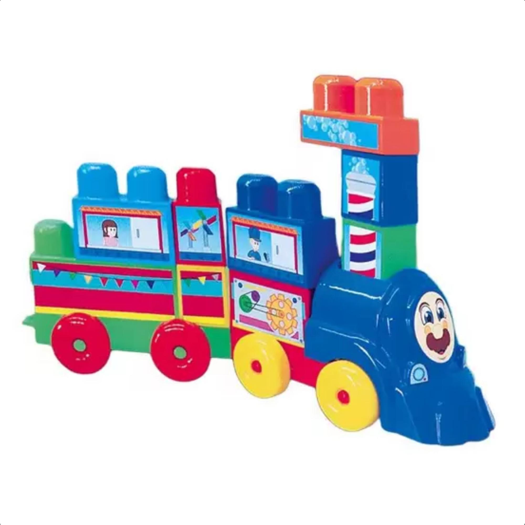 Brinquedo de Montar Cotti Block Trenzinho 20 Peças com Adesivos para Colar Cotiplas - 2353
