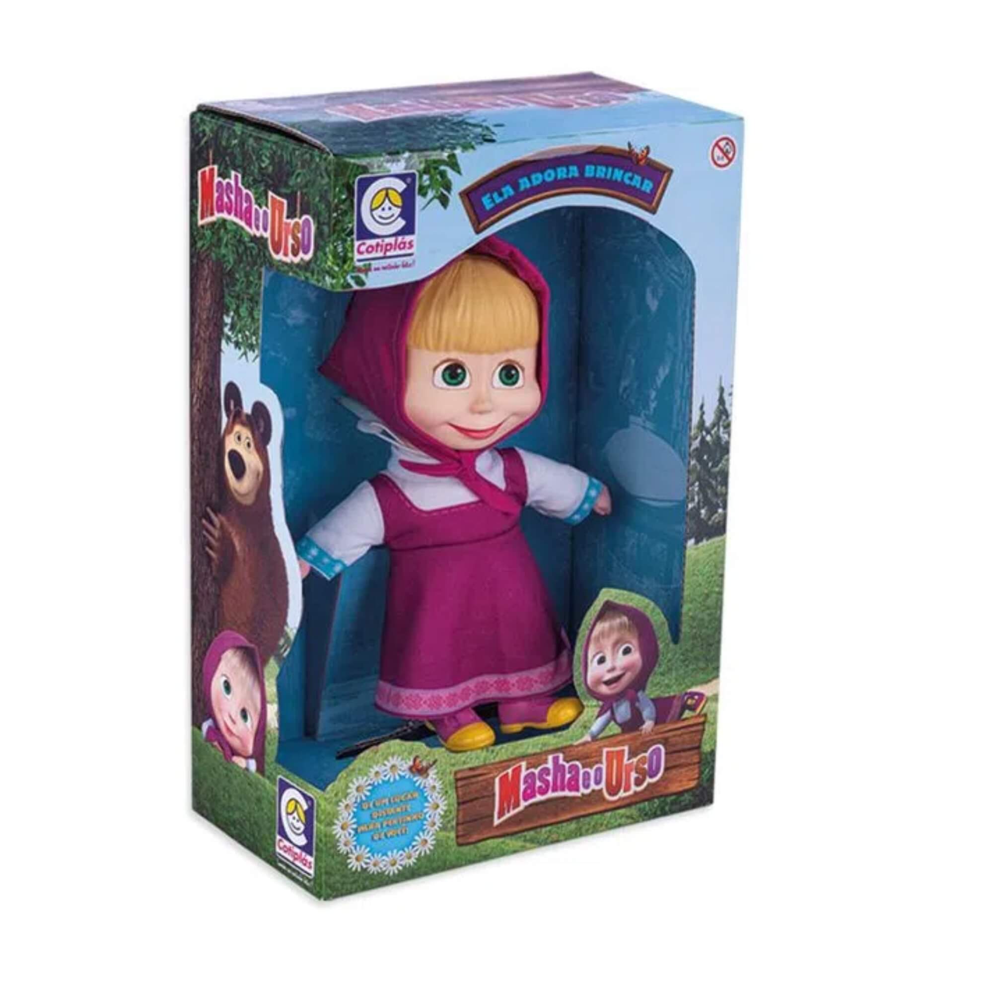 Brinquedo Boneca Masha Cotiplas 23cm em Plástico Vinil Garotinha Travessa Vestido Pano Rosa-2404