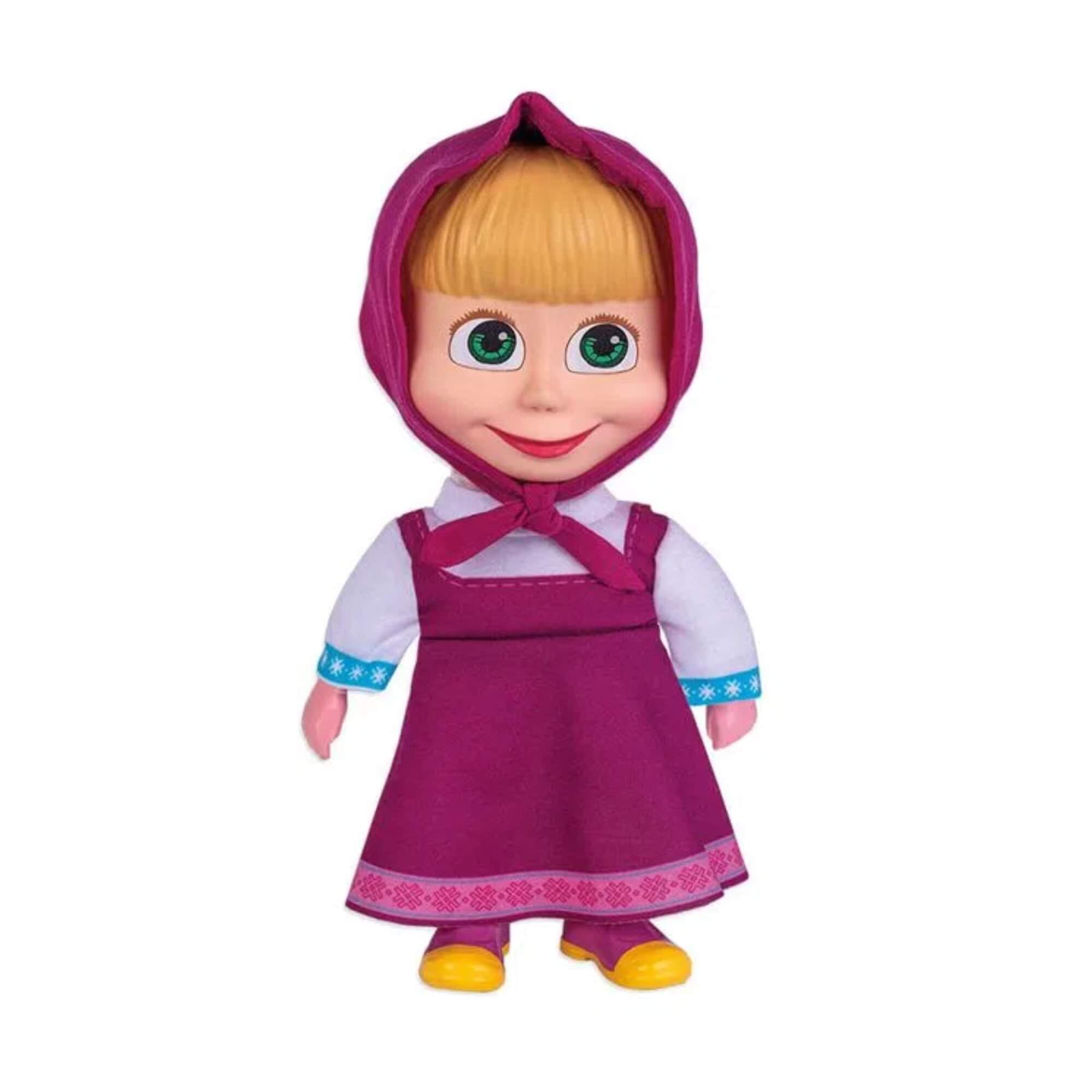 Brinquedo Boneca Masha Cotiplas 23cm em Plástico Vinil Garotinha Travessa Vestido Pano Rosa-2404