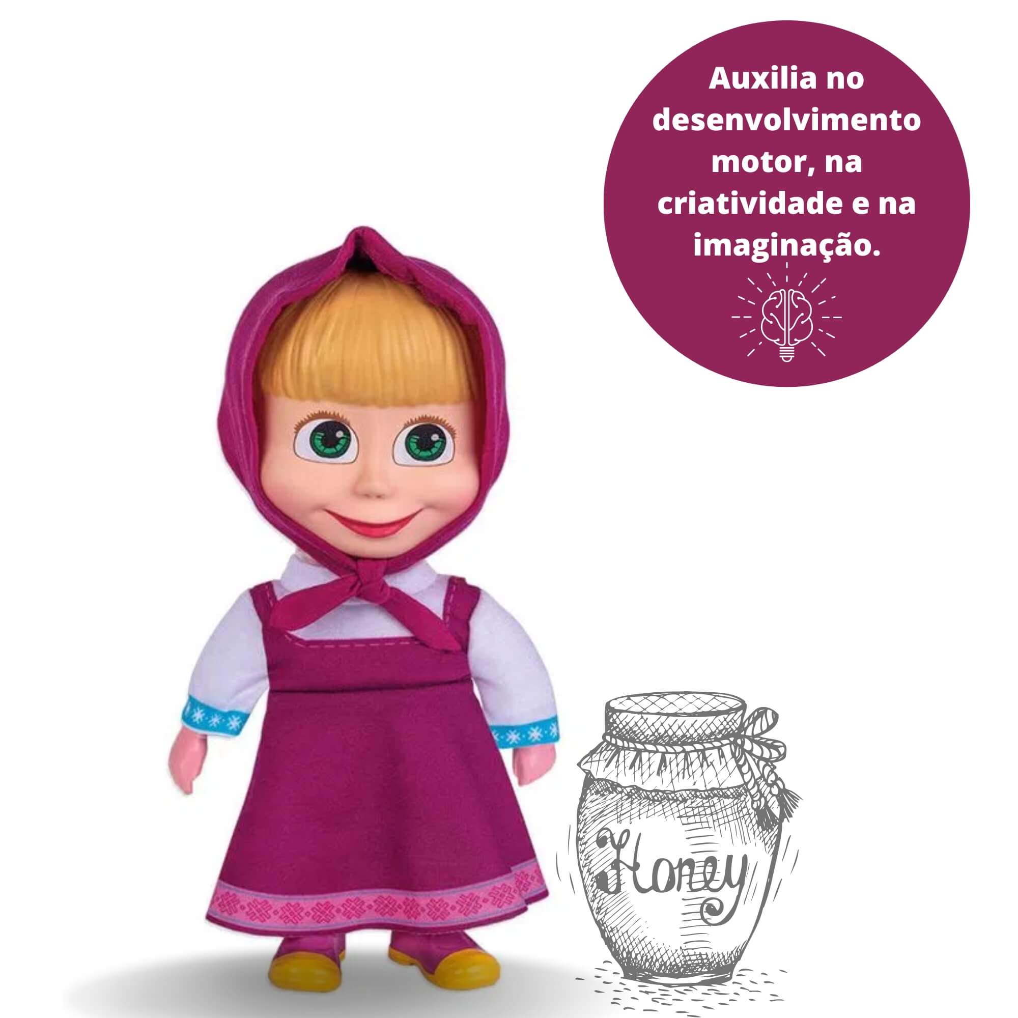 Brinquedo Boneca Masha Cotiplas 23cm em Plástico Vinil Garotinha Travessa Vestido Pano Rosa-2404