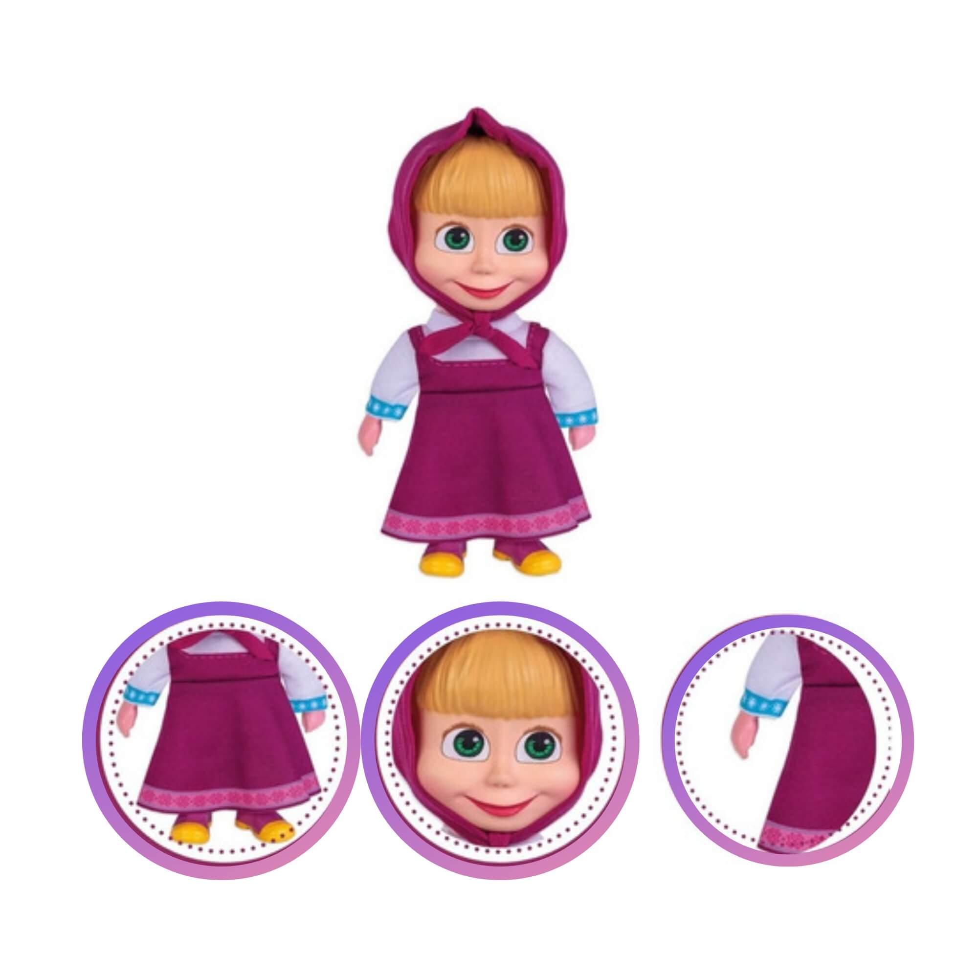 Brinquedo Boneca Masha Cotiplas 23cm em Plástico Vinil Garotinha Travessa Vestido Pano Rosa-2404