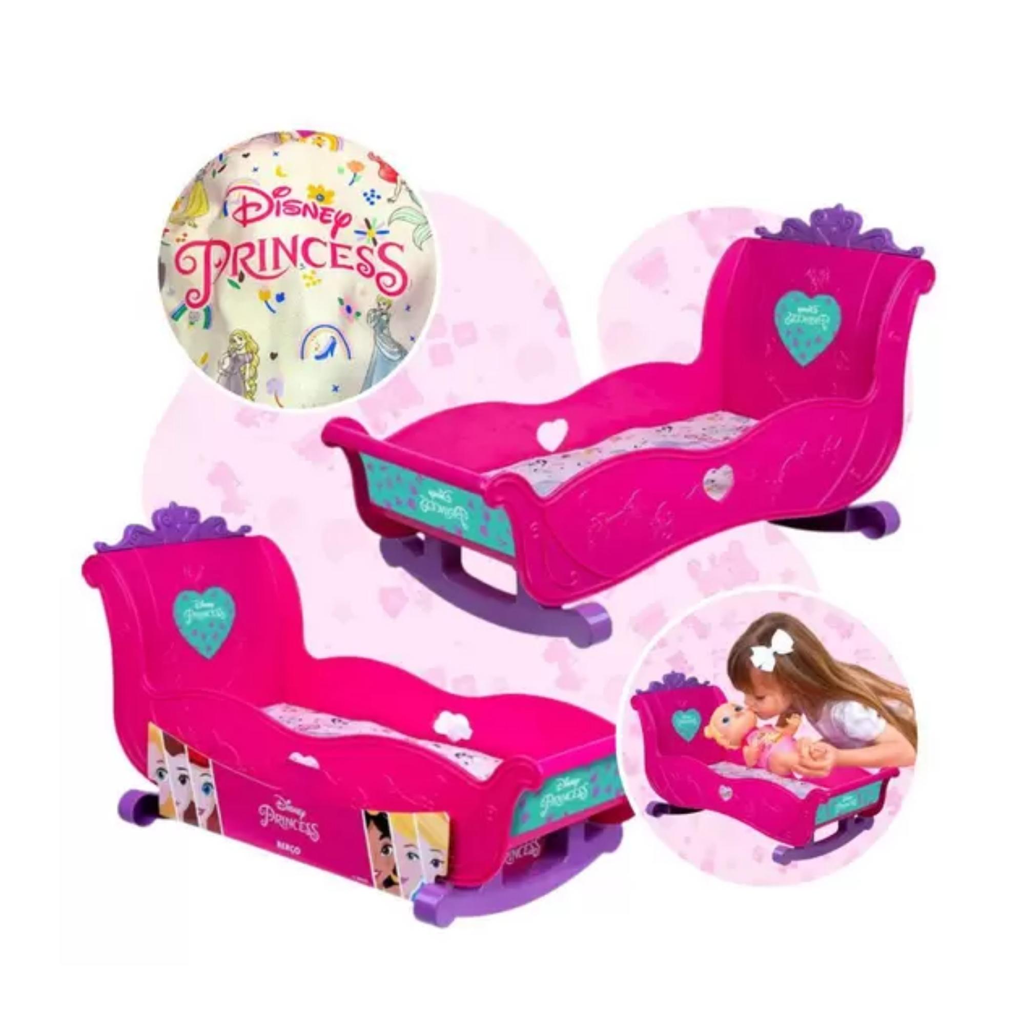 Brinquedo Bercinho para Bonecas Princesas Disney 36cm Plástico Rosa Cotiplas - 2455
