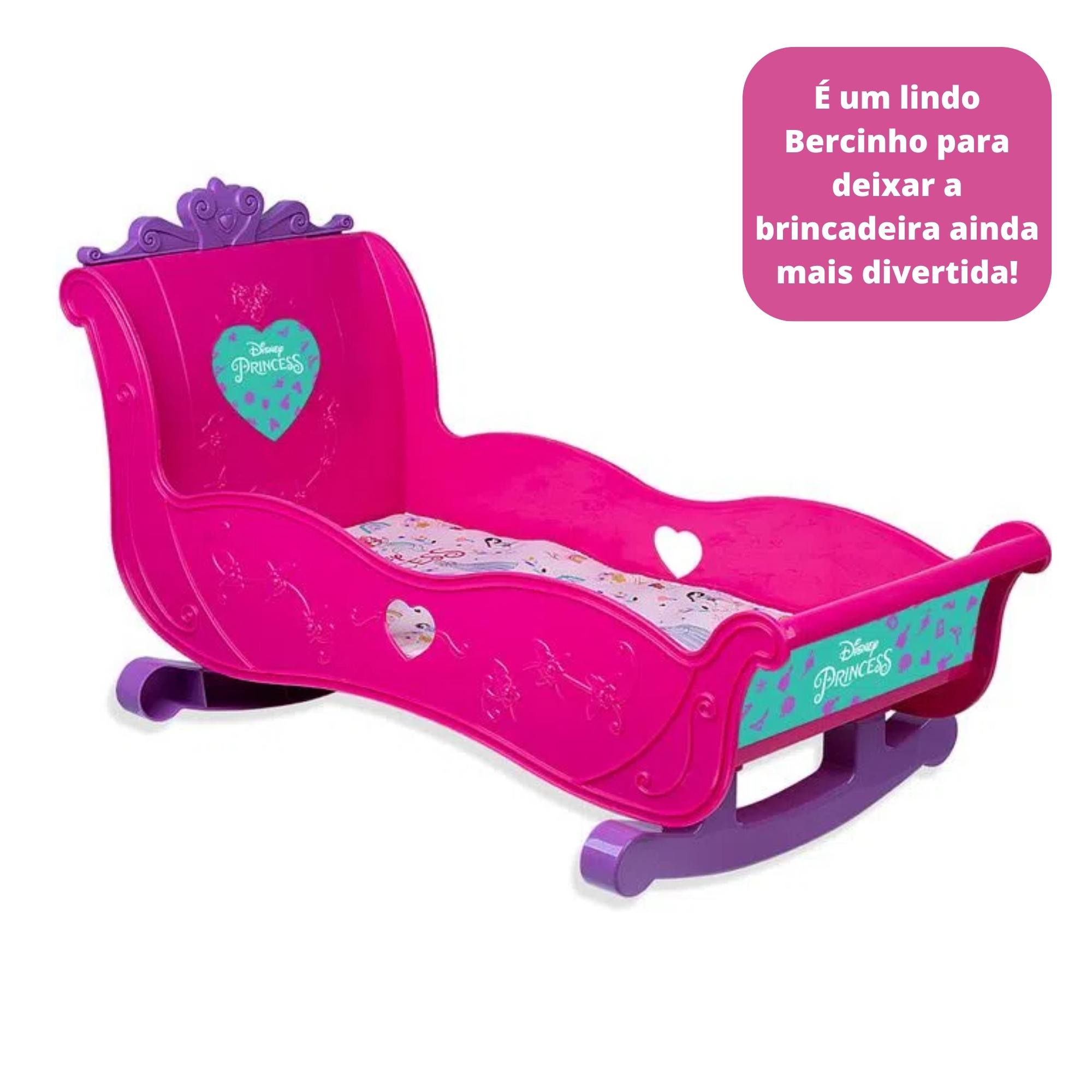 Brinquedo Bercinho para Bonecas Princesas Disney 36cm Plástico Rosa Cotiplas - 2455