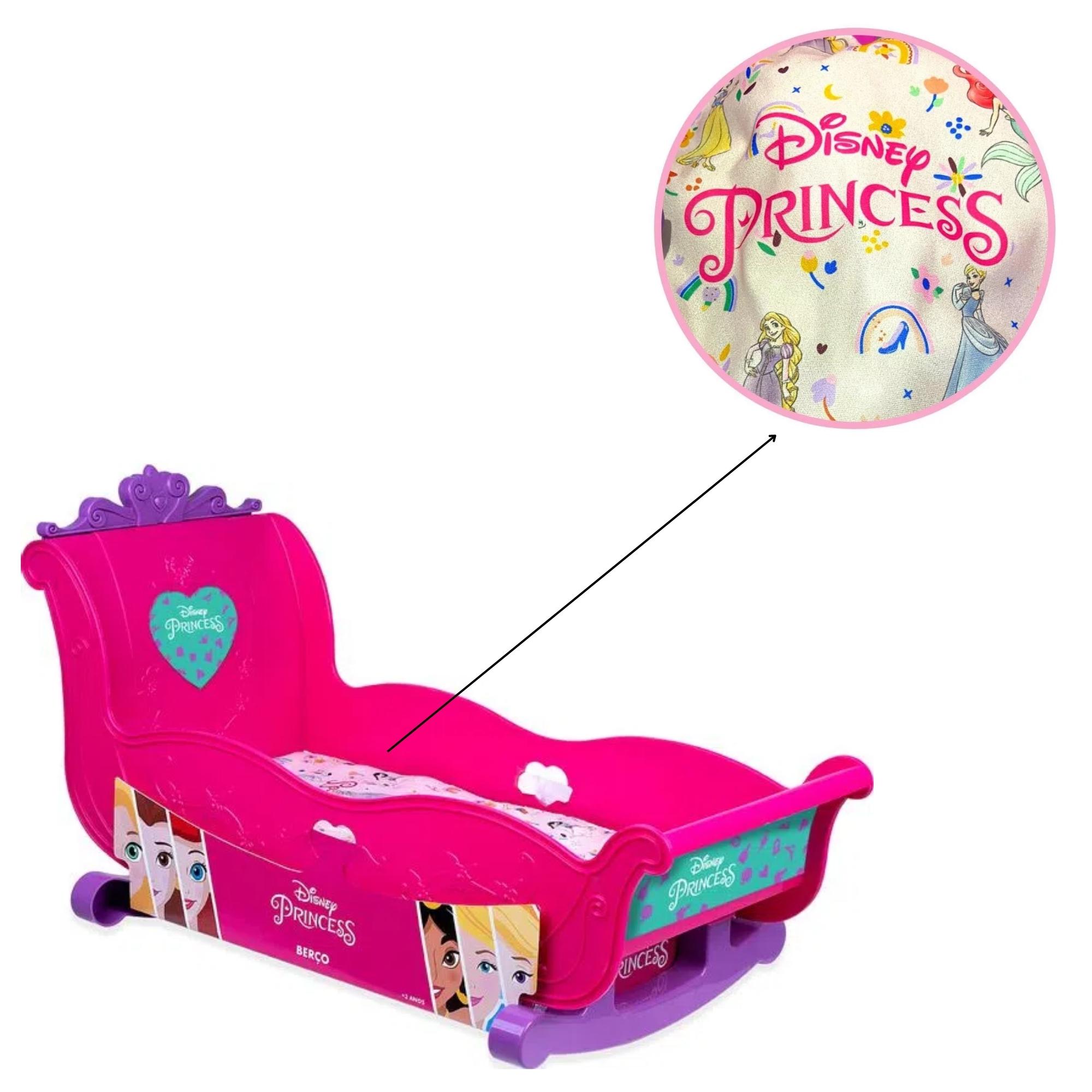 Brinquedo Bercinho para Bonecas Princesas Disney 36cm Plástico Rosa Cotiplas - 2455