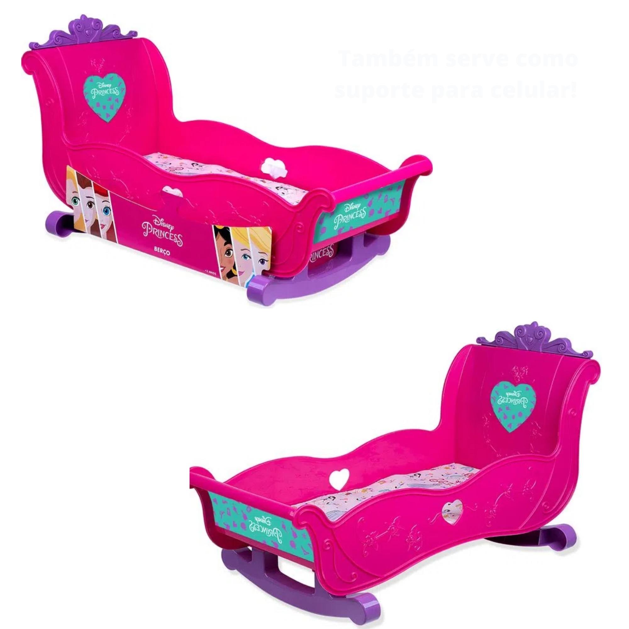Brinquedo Bercinho para Bonecas Princesas Disney 36cm Plástico Rosa Cotiplas - 2455