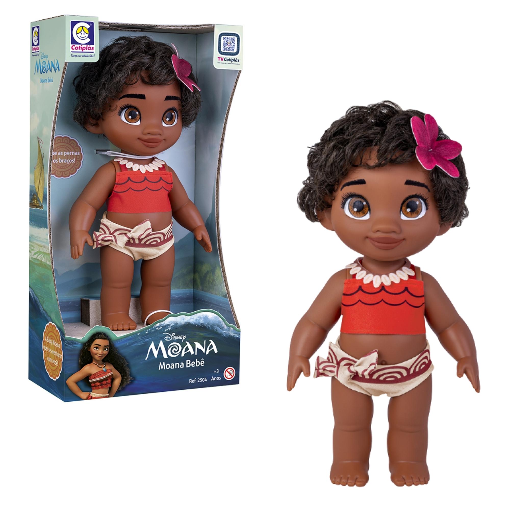 Brinquedo Boneca Bebê Princesa Disney Moana 36cm Plástico Vinil Cabelos Realista Cotiplas - 2504