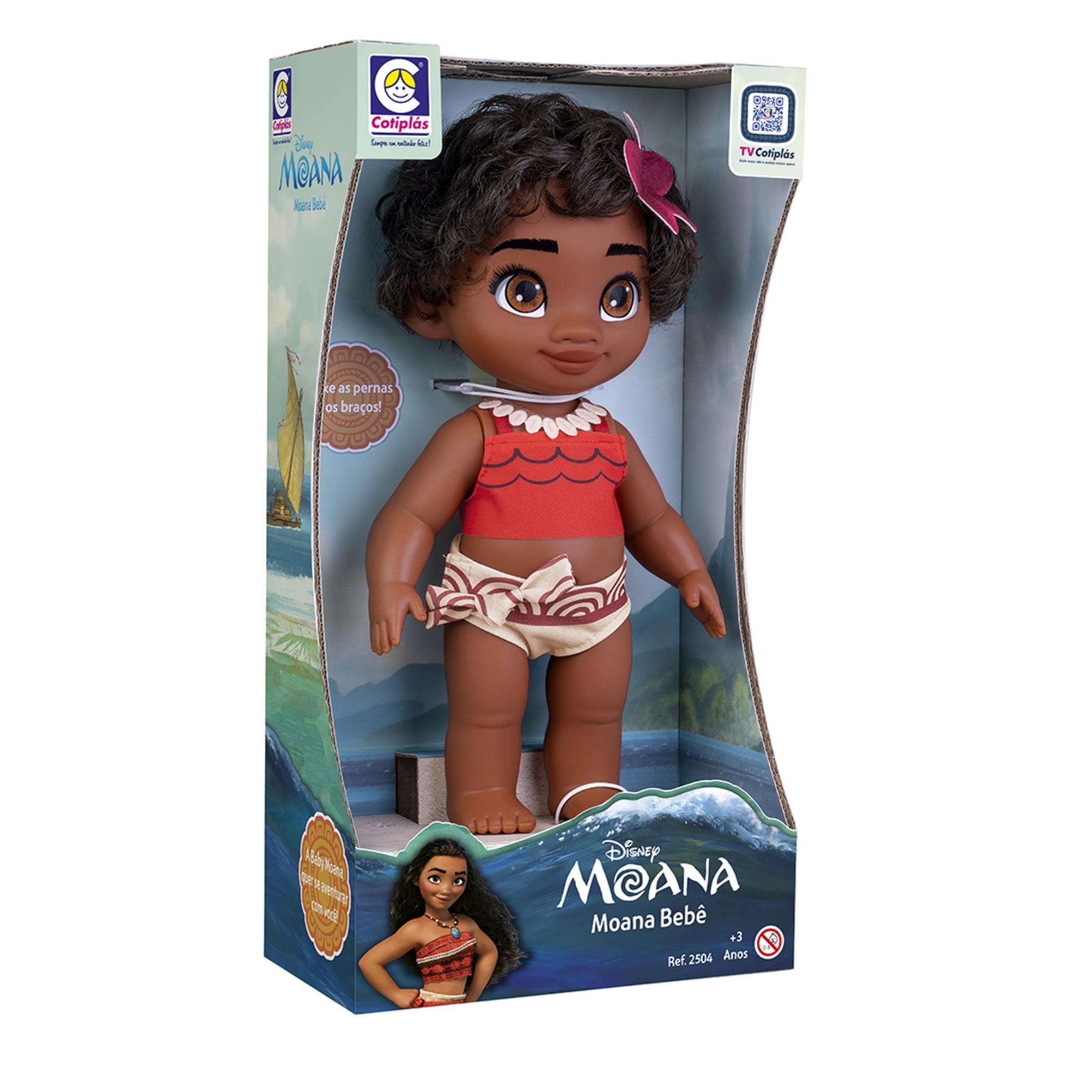 Brinquedo Boneca Bebê Princesa Disney Moana 36cm Plástico Vinil Cabelos Realista Cotiplas - 2504