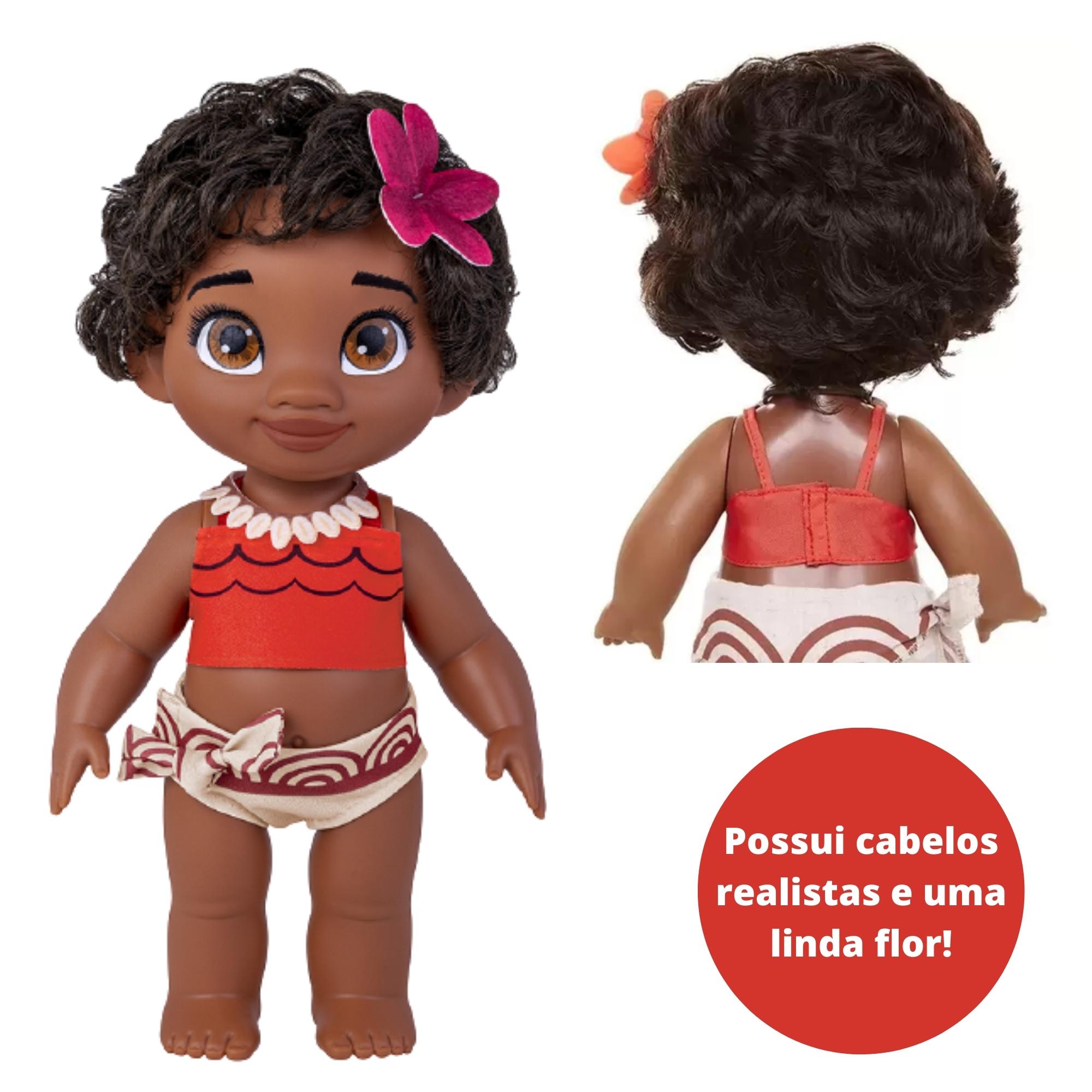 Brinquedo Boneca Bebê Princesa Disney Moana 36cm Plástico Vinil Cabelos Realista Cotiplas - 2504