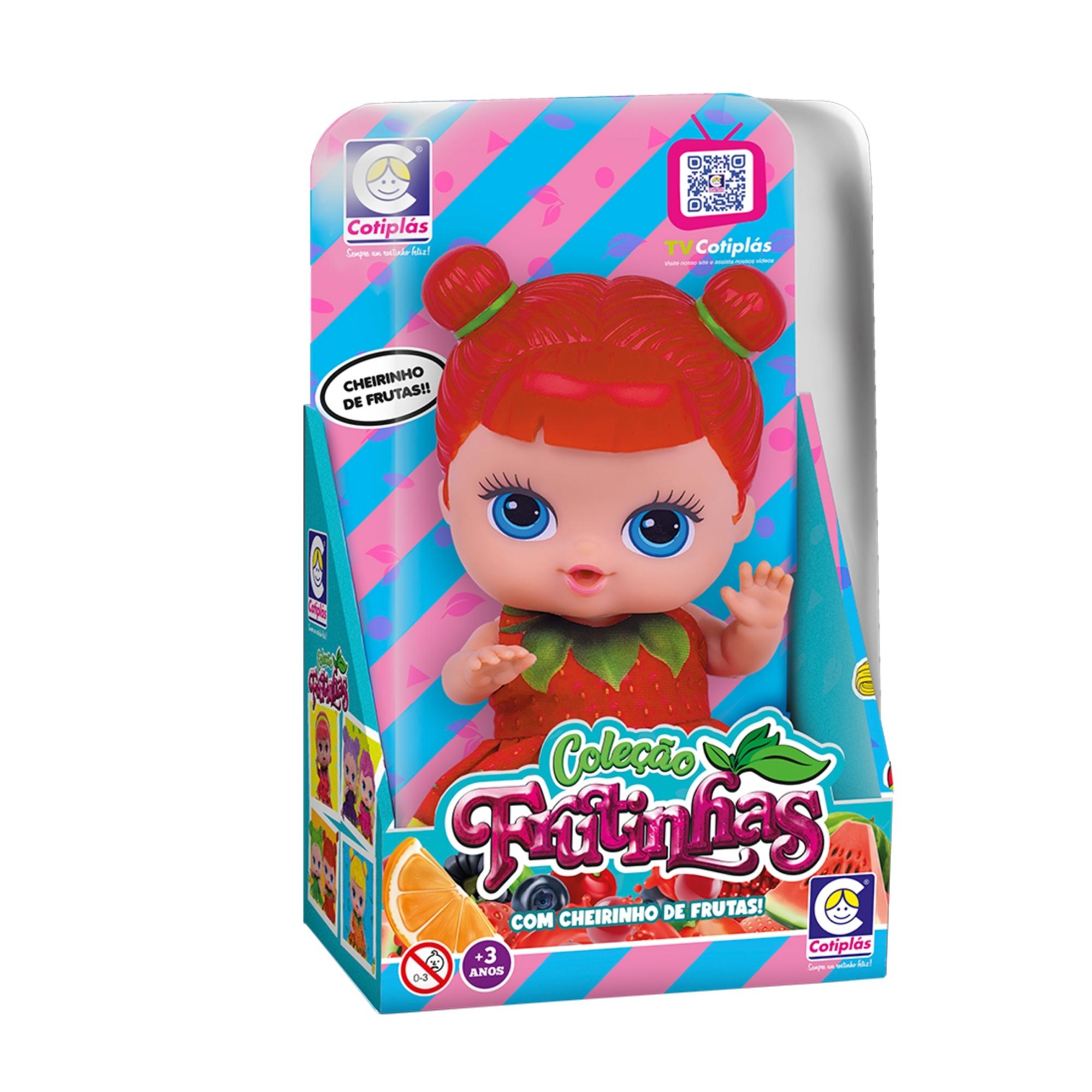 Brinquedo Boneca Coleção Frutinhas Cheirinho de Frutas Morango 18cm Plástico Vinil Cotiplas -2508