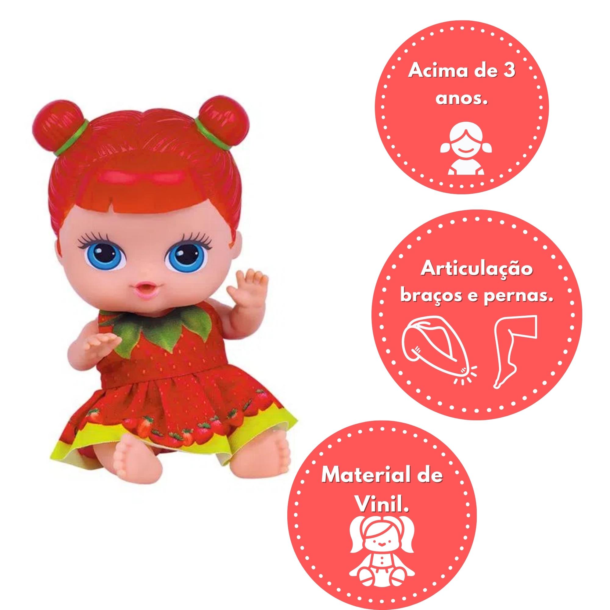 Brinquedo Boneca Coleção Frutinhas Cheirinho de Frutas Morango 18cm Plástico Vinil Cotiplas -2508