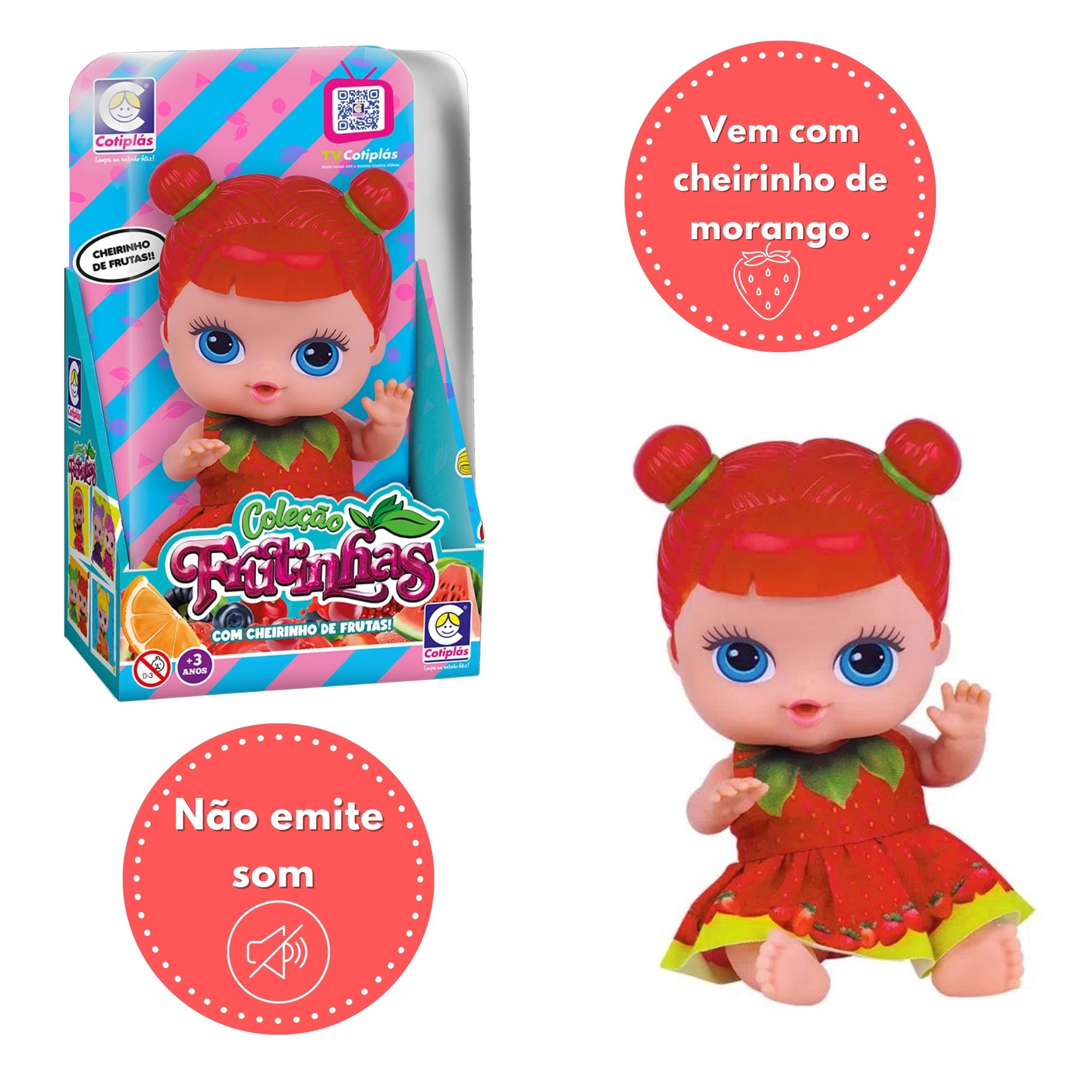 Brinquedo Boneca Coleção Frutinhas Cheirinho de Frutas Morango 18cm Plástico Vinil Cotiplas -2508