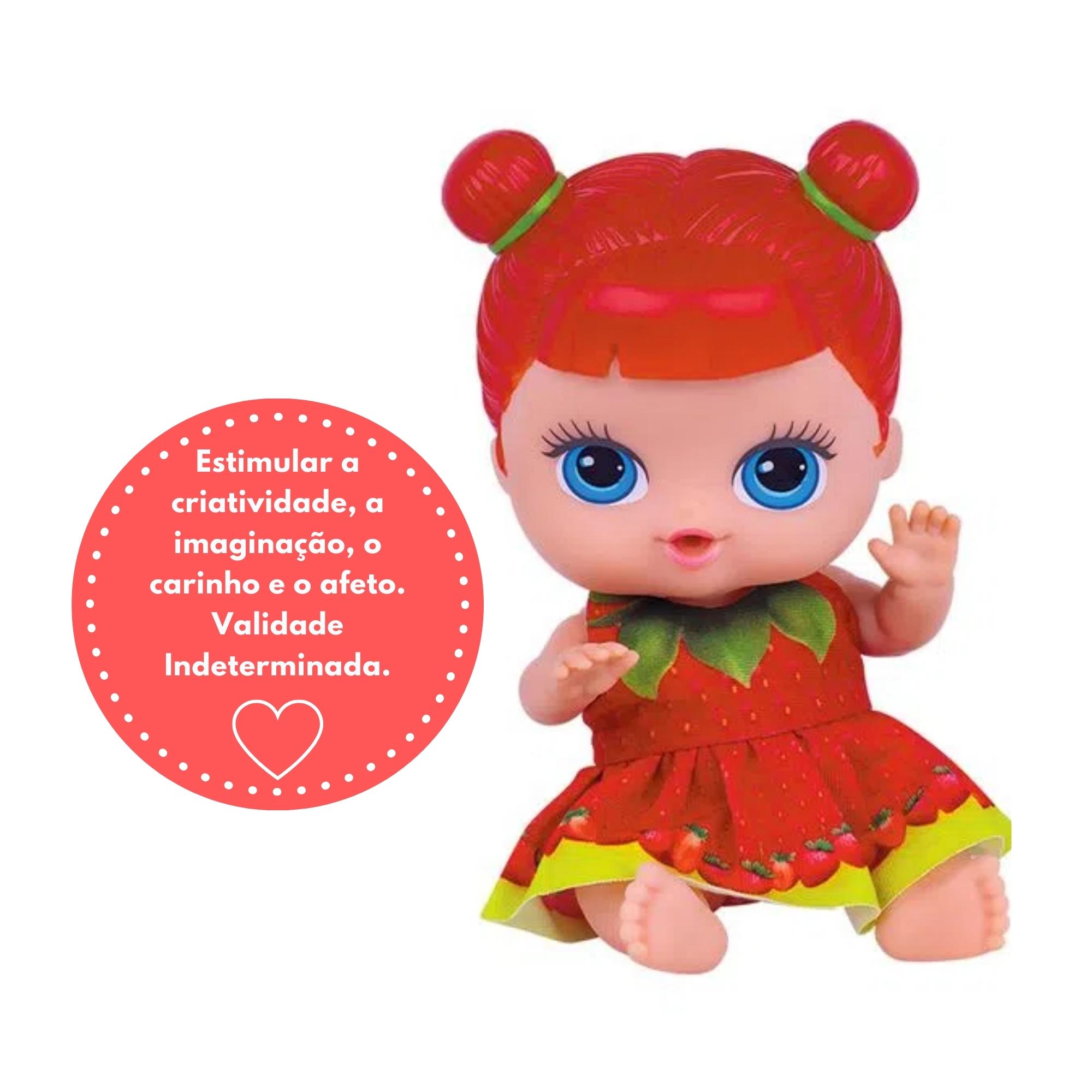Brinquedo Boneca Coleção Frutinhas Cheirinho de Frutas Morango 18cm Plástico Vinil Cotiplas -2508