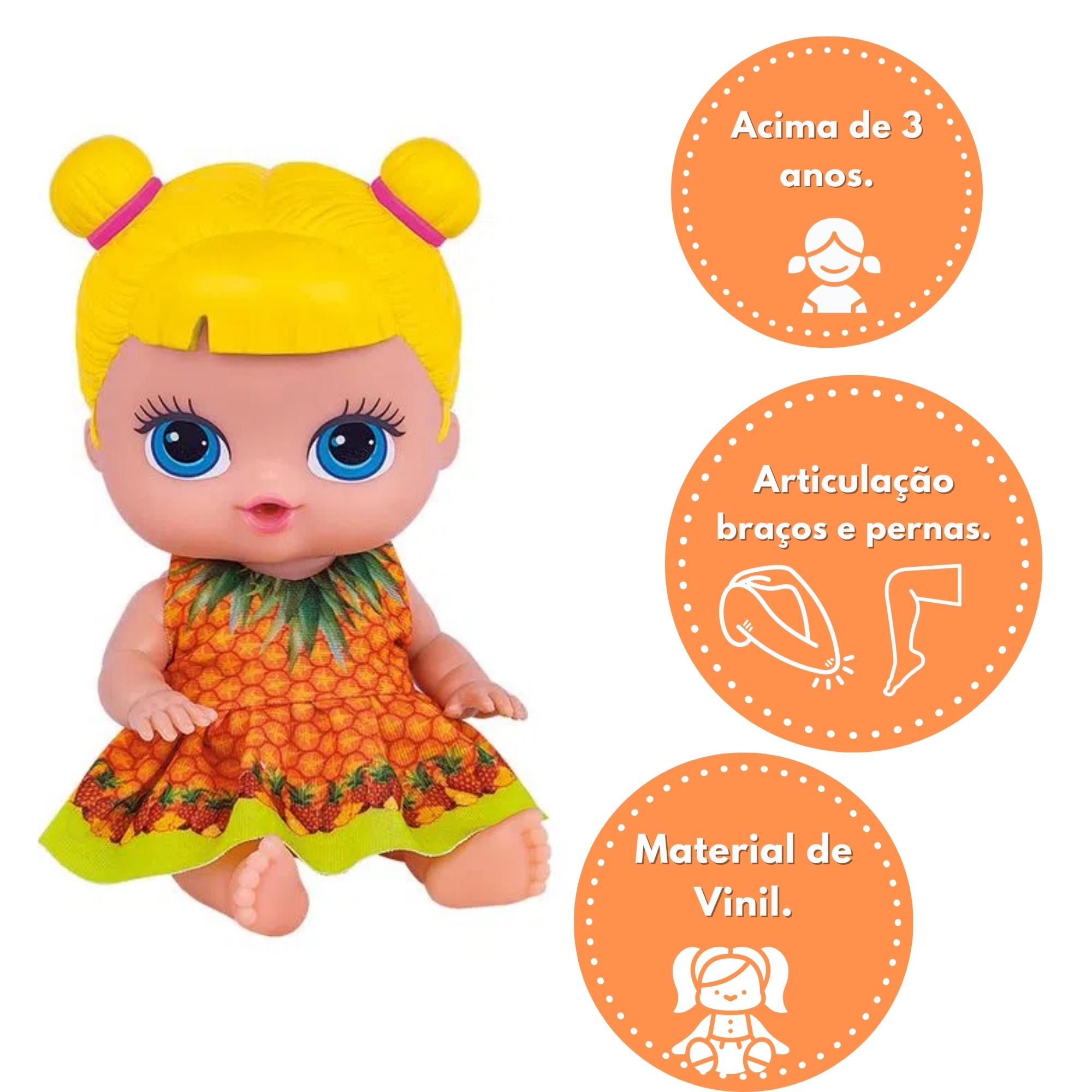 Brinquedo Boneca Coleção Frutinhas Abacaxi Cheirinho de Frutas 19cm Plástico Vinil Cotiplas-2509