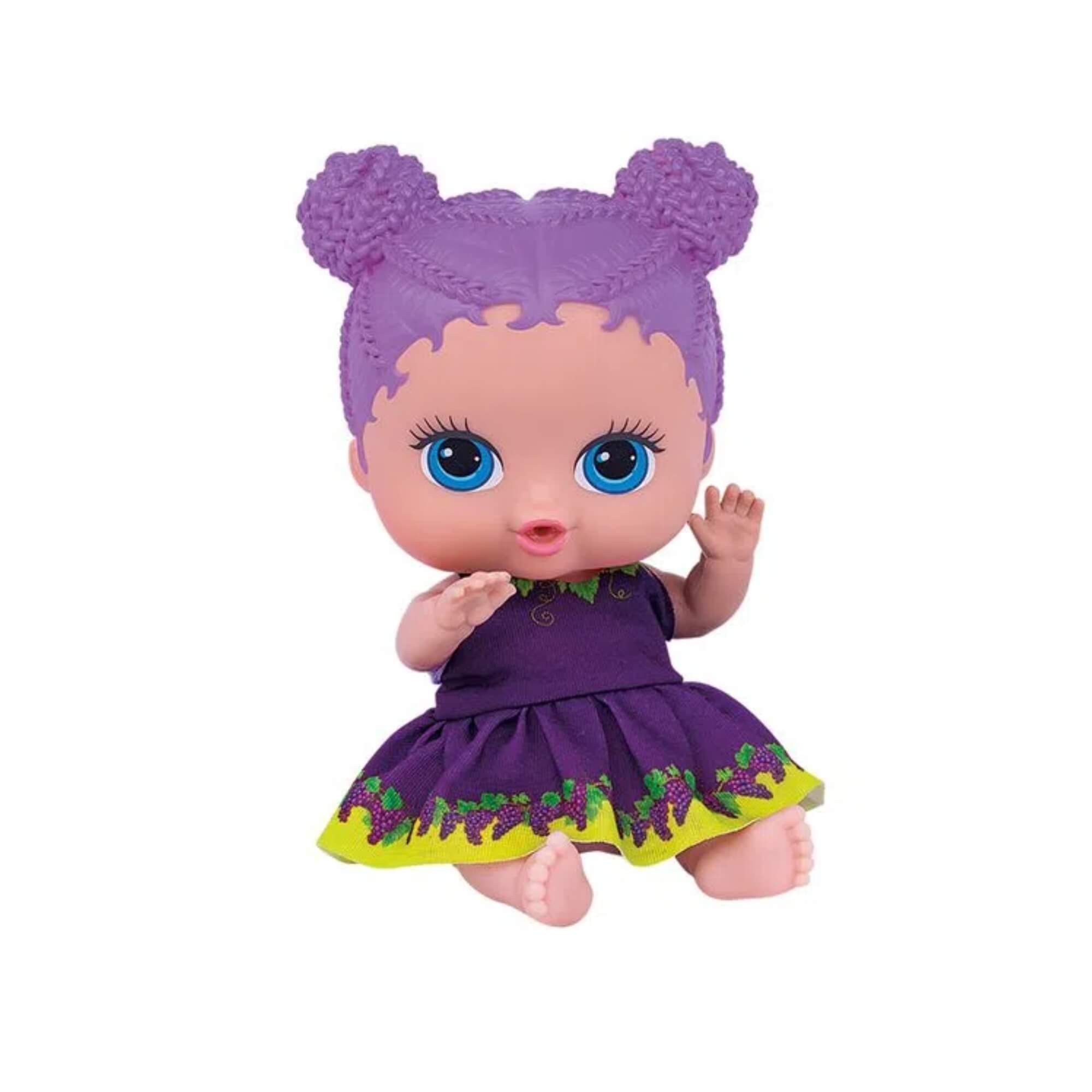 Brinquedo Boneca Coleção Frutinhas Uva Cheirinho de Frutas 19cm Plástico Vinil Roxo Cotiplas-2510
