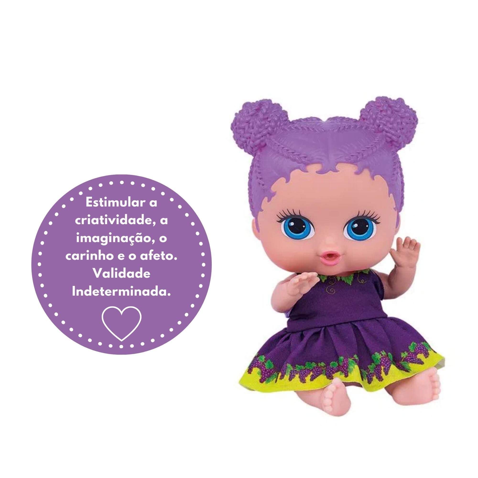 Brinquedo Boneca Coleção Frutinhas Uva Cheirinho de Frutas 19cm Plástico Vinil Roxo Cotiplas-2510