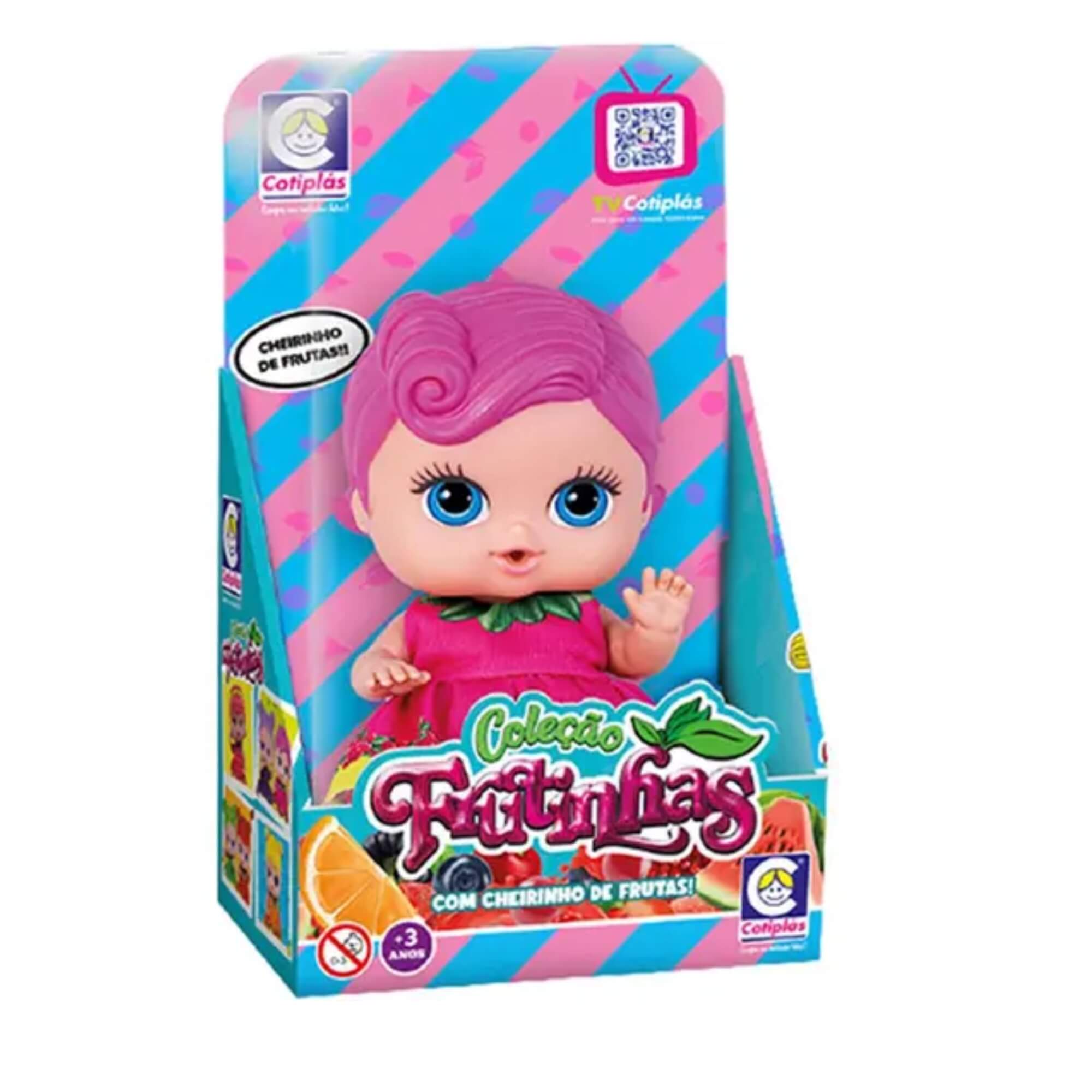 Brinquedo Boneca Coleção Frutinhas Groselha Cheirinho de Frutas 19cm Rosa Cotiplas - 2511