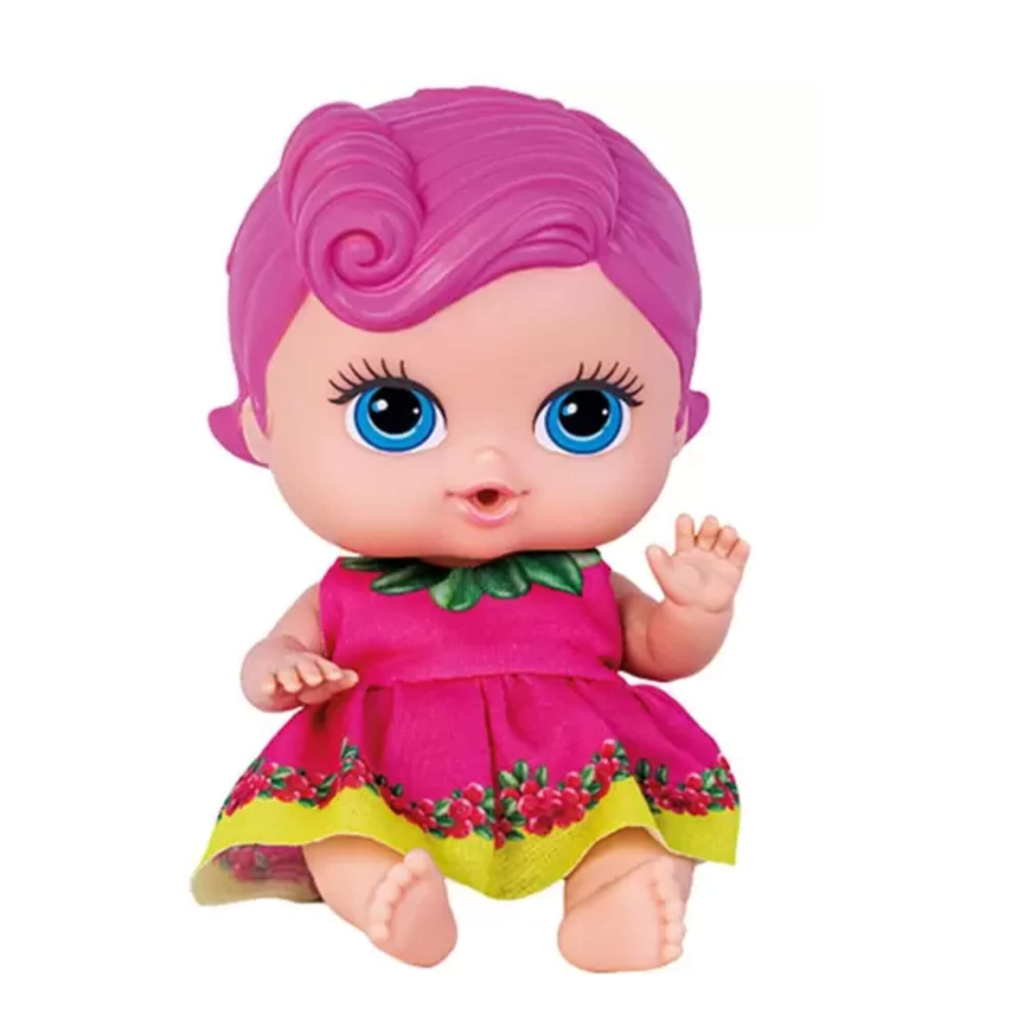 Brinquedo Boneca Coleção Frutinhas Groselha Cheirinho de Frutas 19cm Rosa Cotiplas - 2511